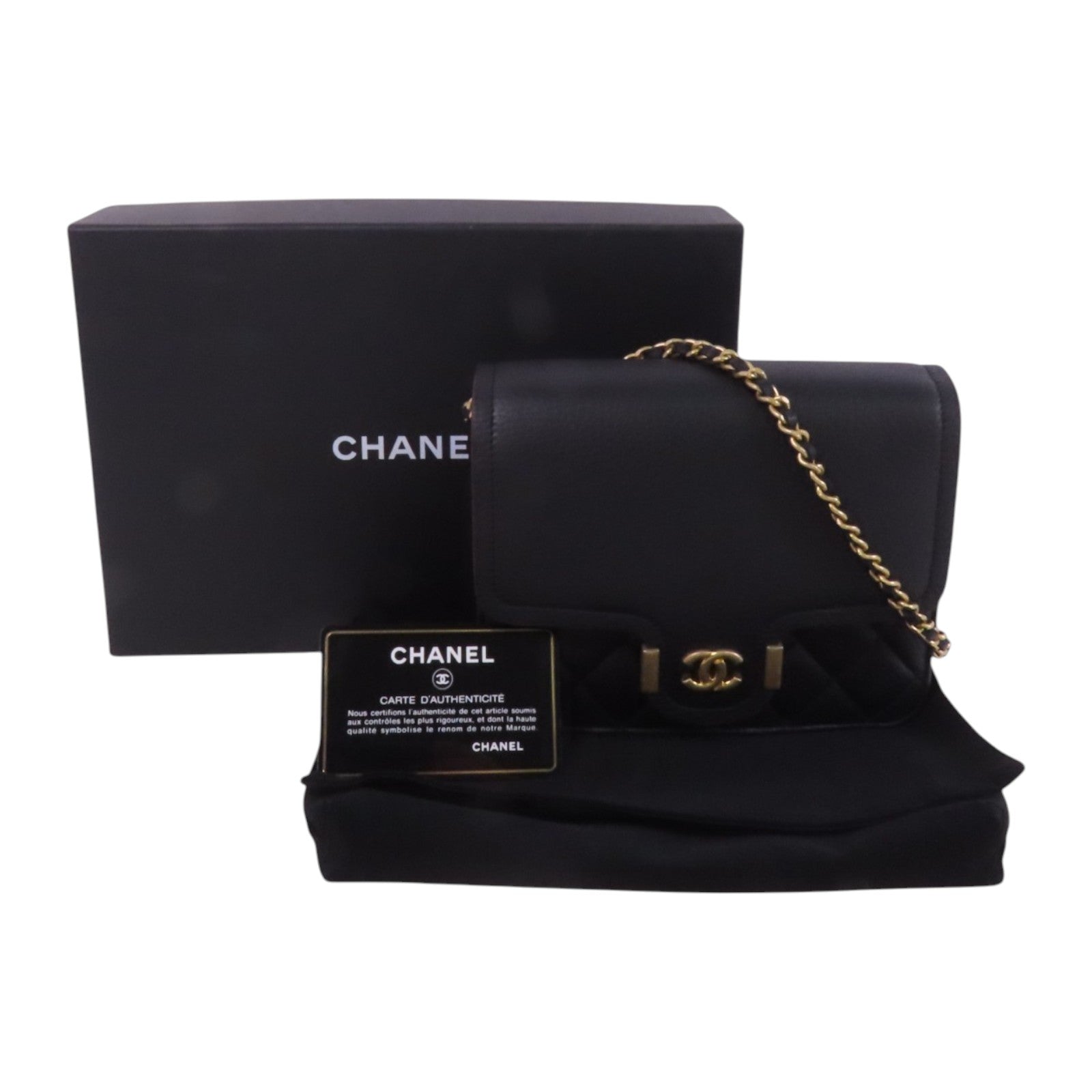 CHANEL 牛皮皮革Archi Chic Square WOC金扣鏈帶肩背袋