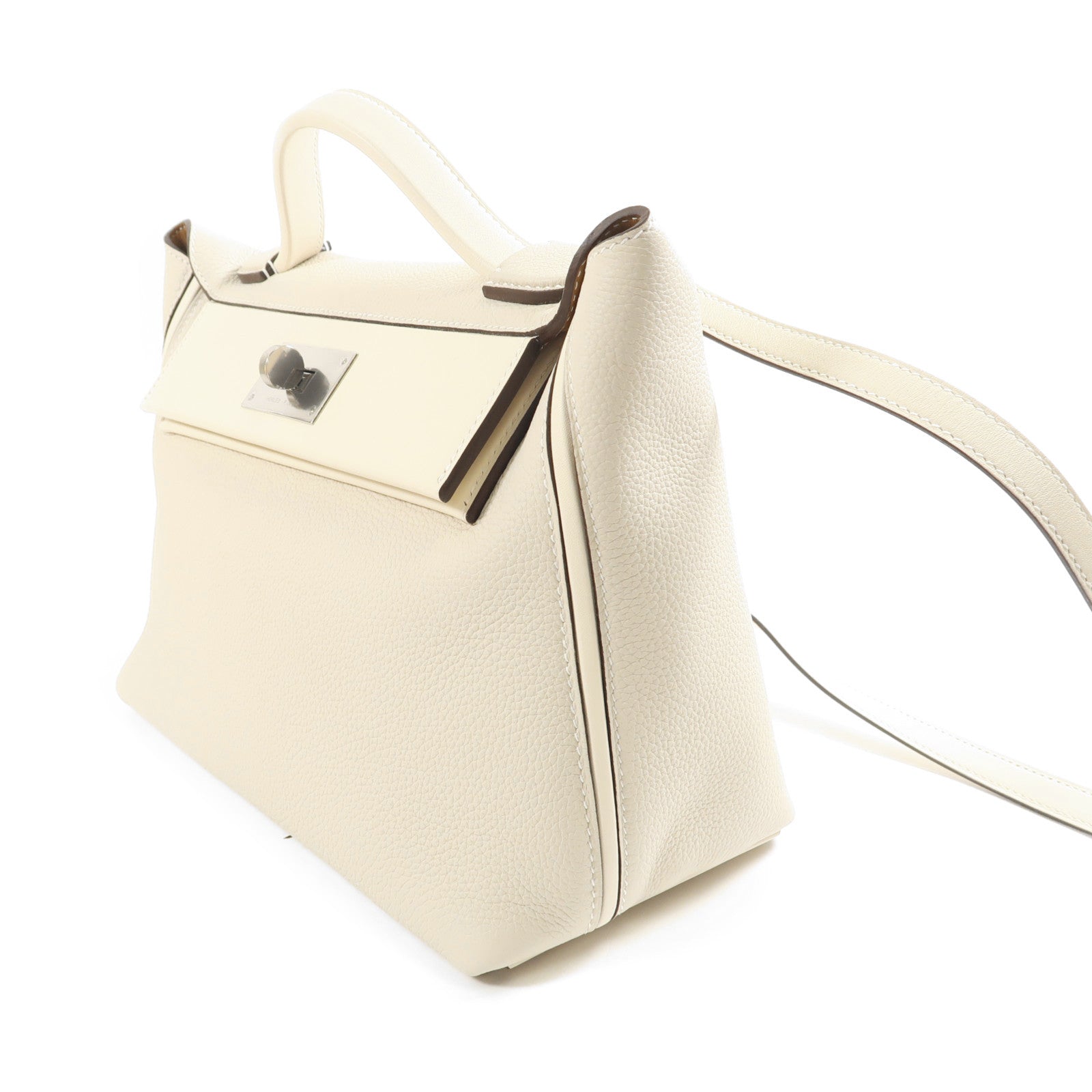HERMES PHW 24/24 2Way Shoulder Hand Bag Togo Leather/Swift Leather Nata White