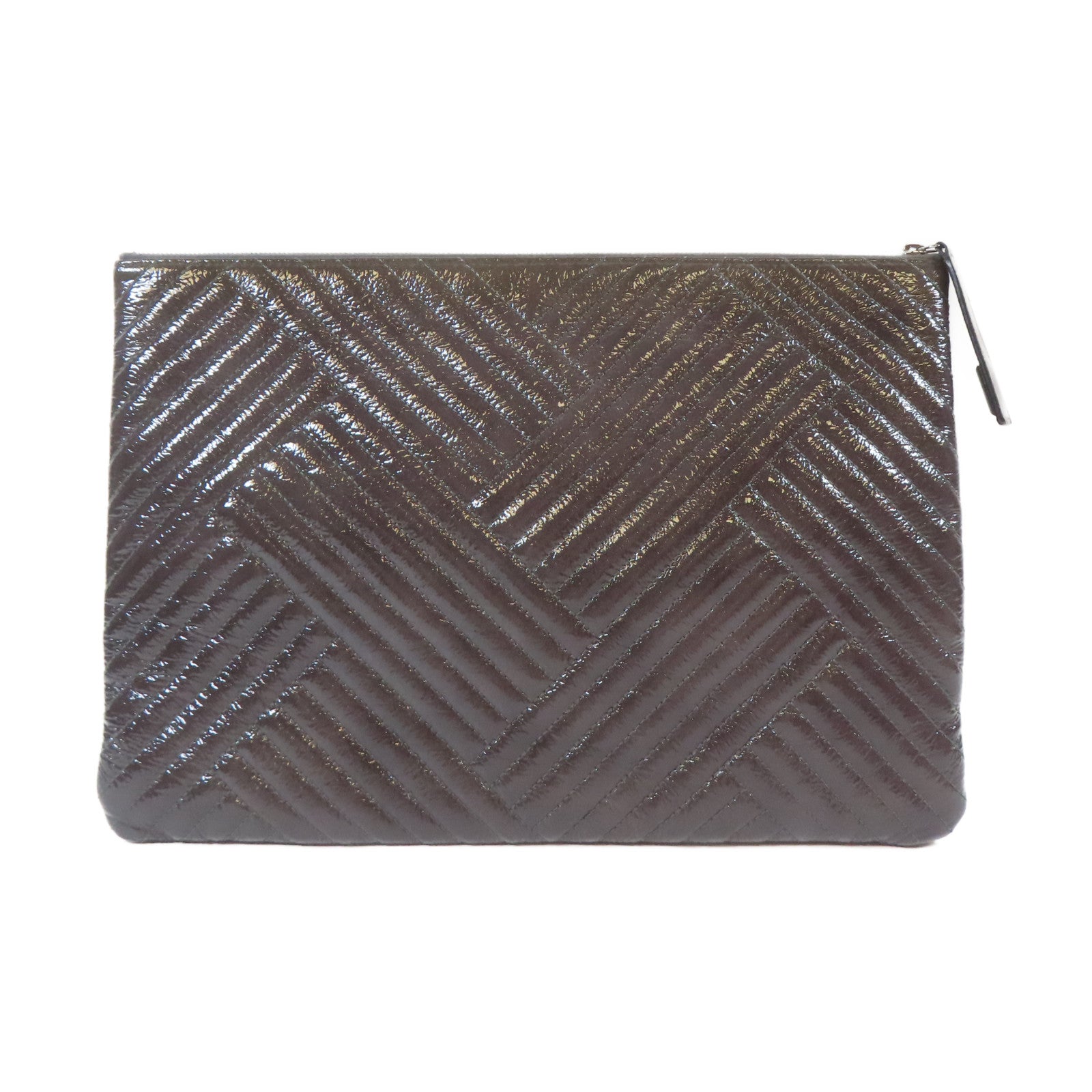 CHANEL 漆皮皮革Clutch Bag銀扣手拿包紫色