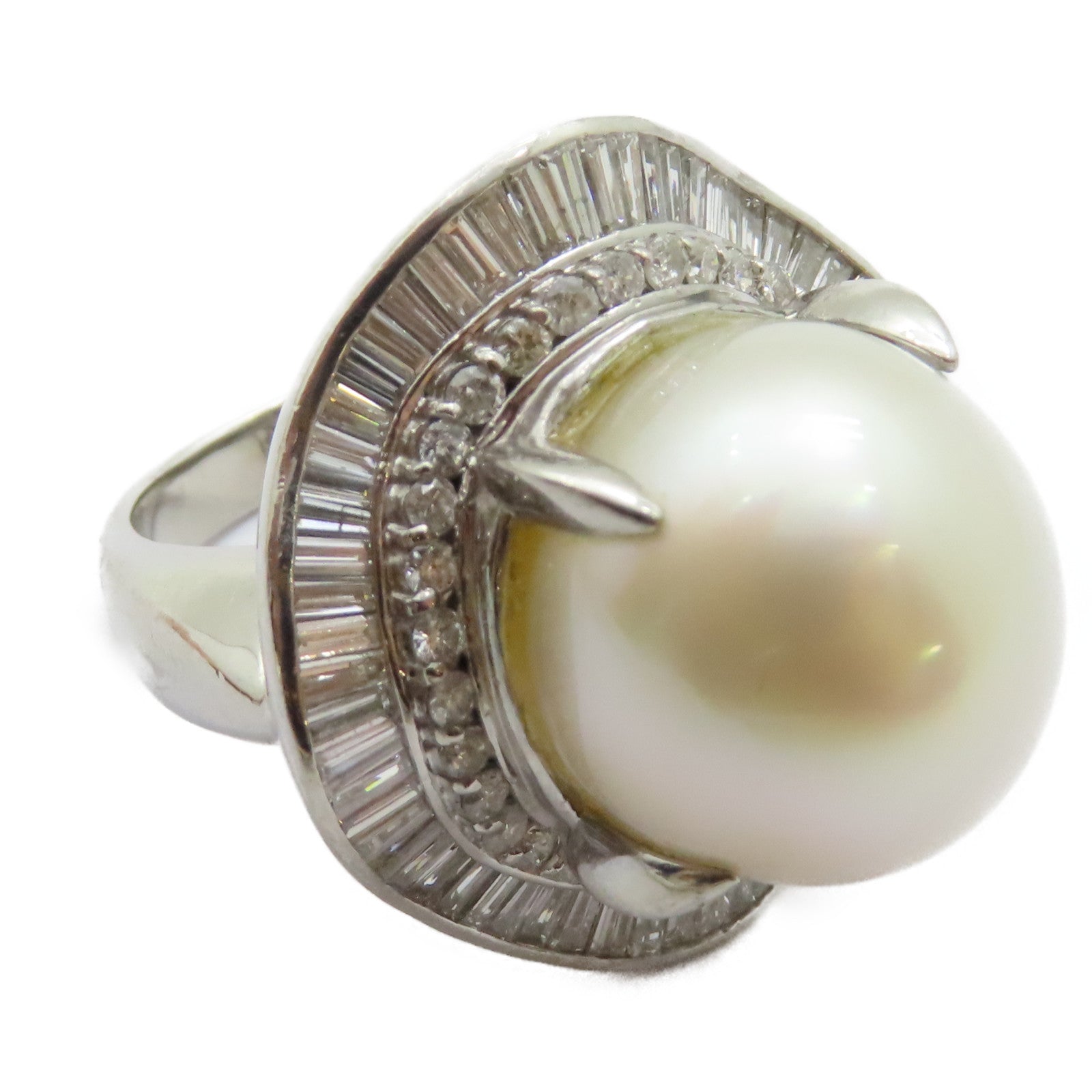 JEWELRY PT900鉑金Pearl Diamond Ring珍珠/2.05ct鑽石戒指US#6