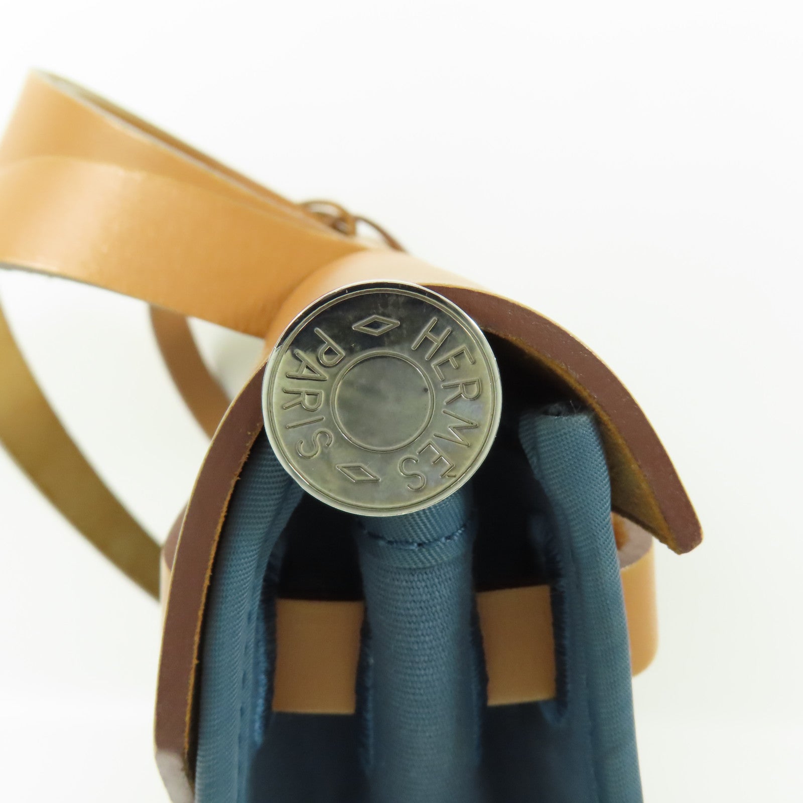 HERMES 帆布Herbag PM銀扣手挽肩背兩用袋Bleu Izmir