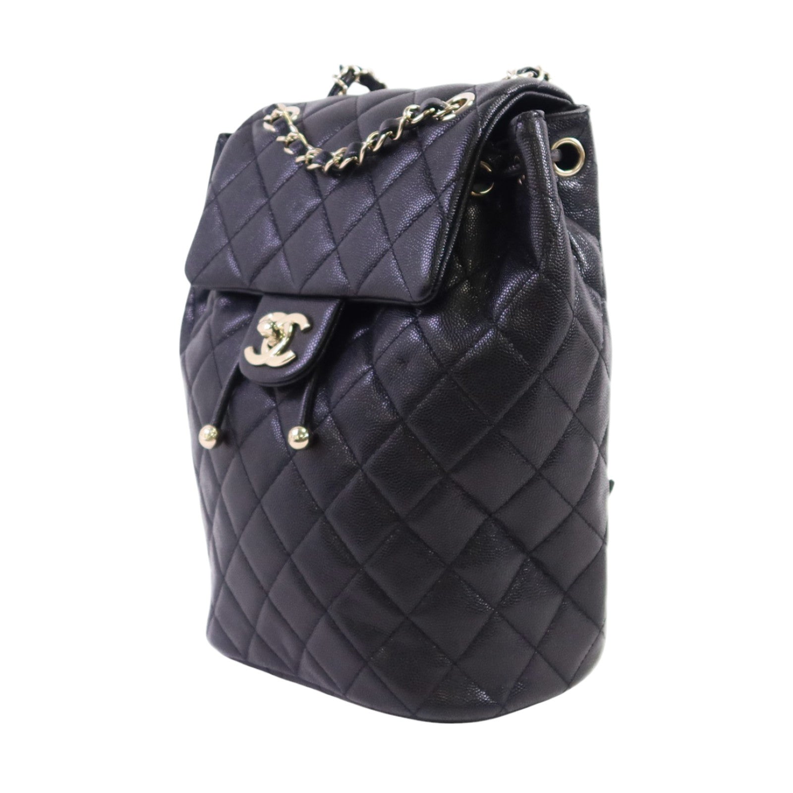 CHANEL 牛皮皮革Backpack金扣鏈帶背包
