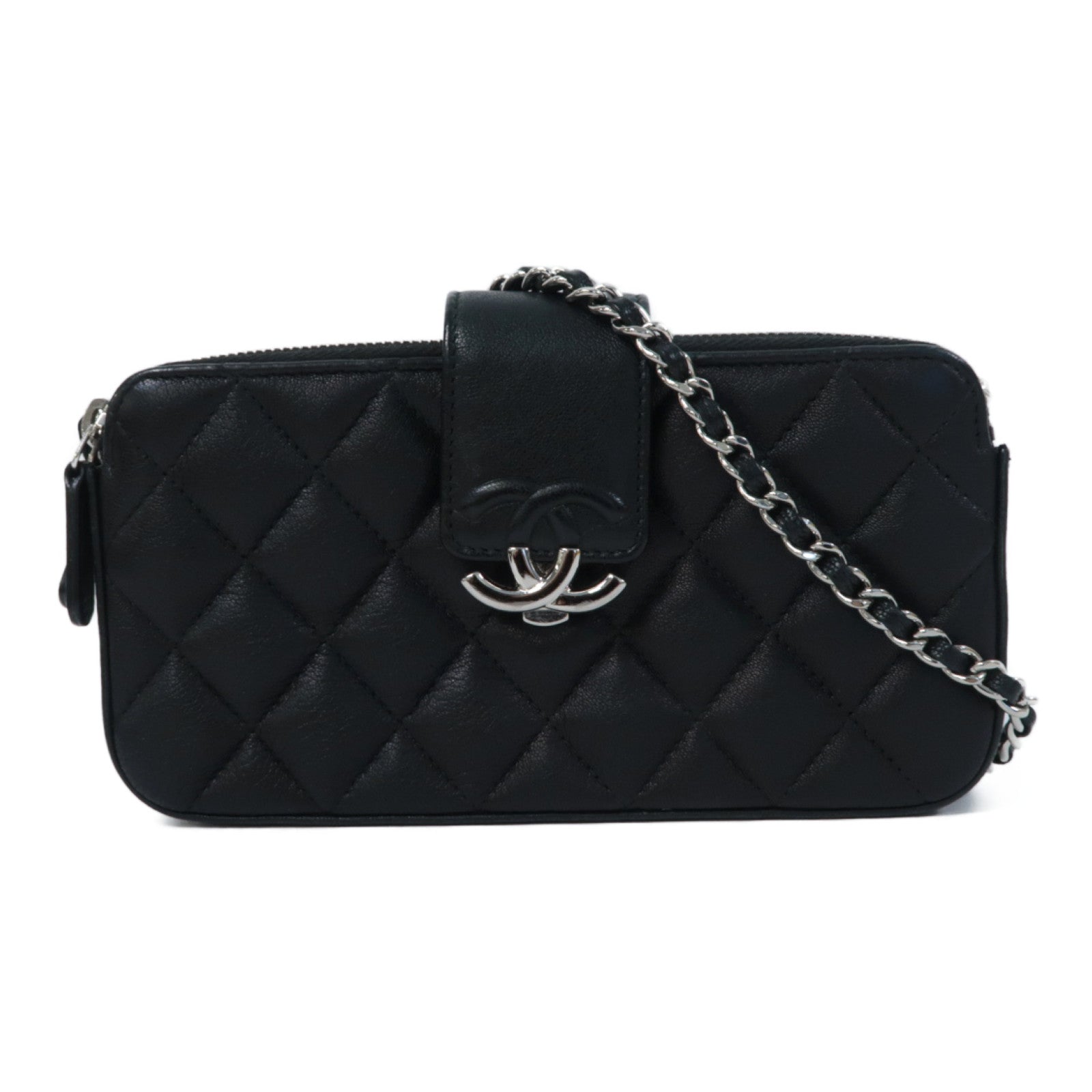 CHANEL 【激減優惠】菱格羊皮皮革Shoulder Bag銀扣鏈帶肩背袋黑色