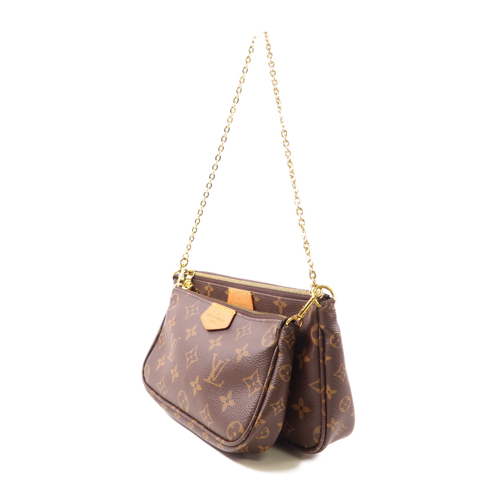 LOUIS VUITTON Monogram Multi Pochette Accessoires金扣肩背袋棕色