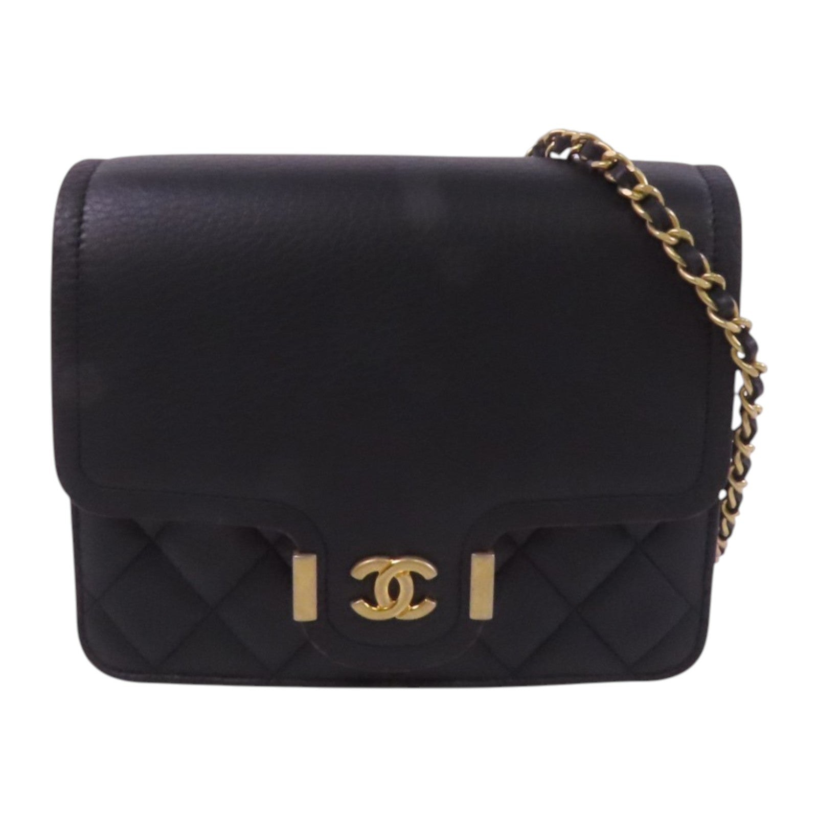 CHANEL 牛皮皮革Archi Chic Square WOC金扣鏈帶肩背袋