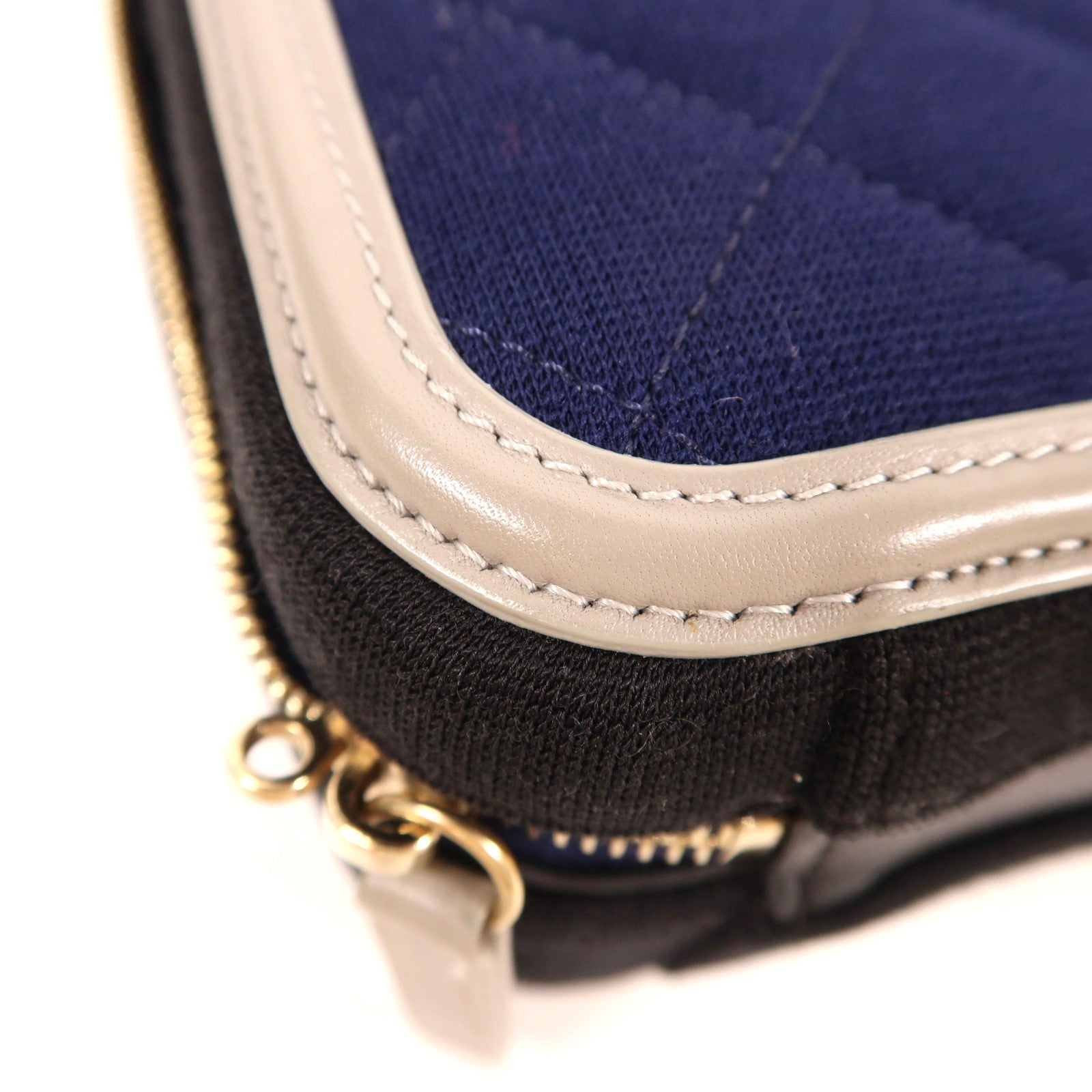 CHANEL 帆布Vanity Bag金扣手挽肩背兩用袋深藍色/黑色/灰色