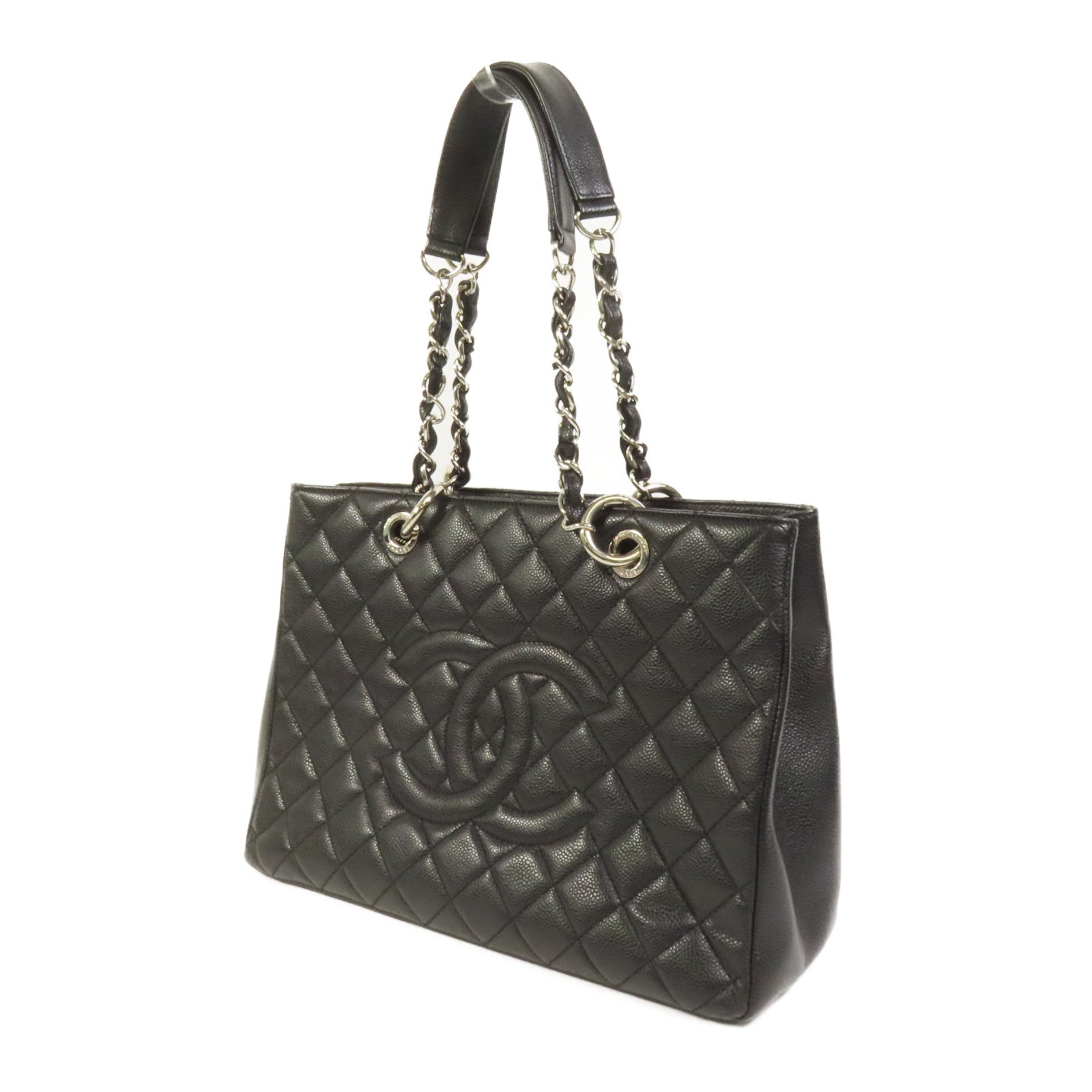 CHANEL 牛皮皮革GST Grand Shopping Tote Bag銀扣鏈帶肩背袋