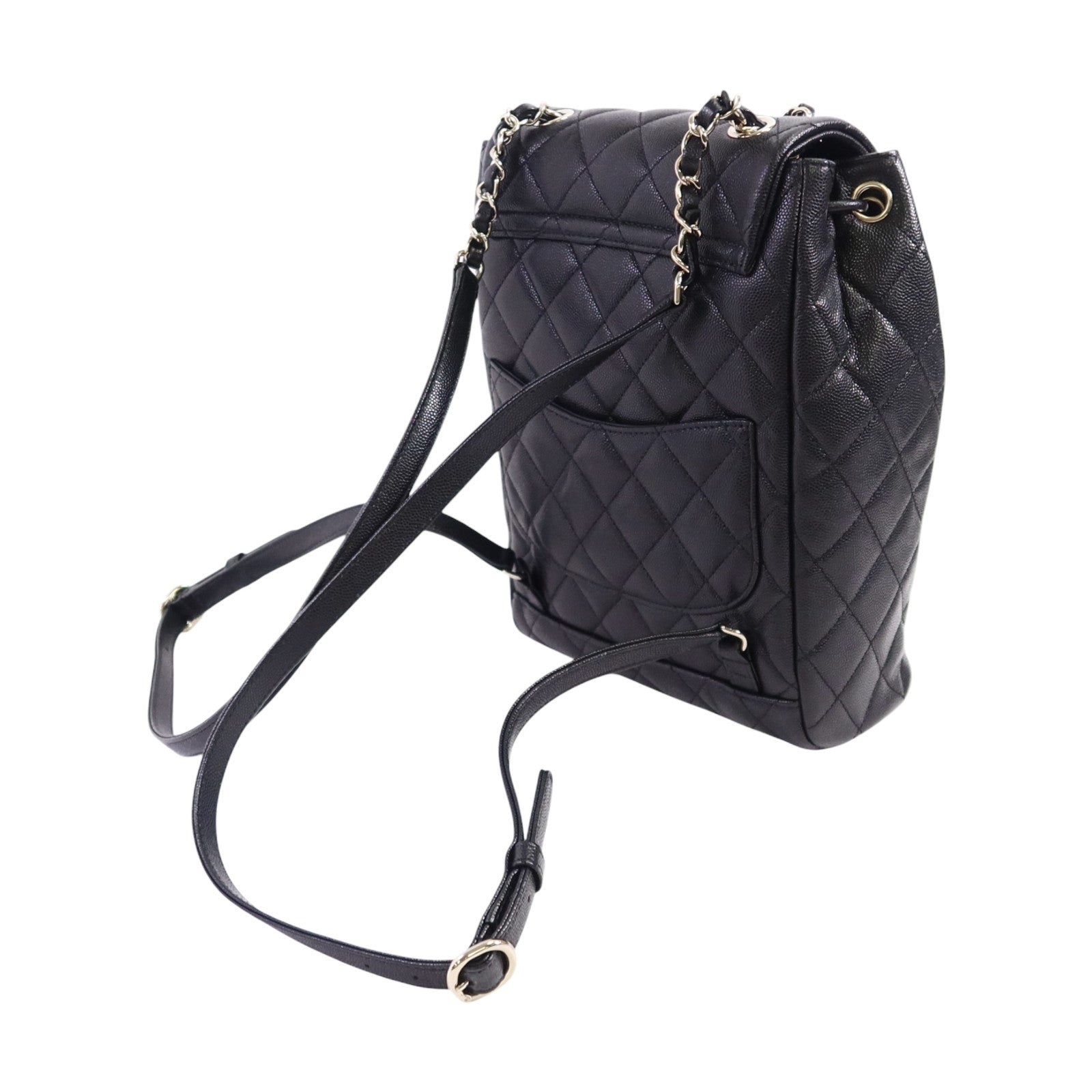 CHANEL 牛皮皮革Backpack金扣鏈帶背包