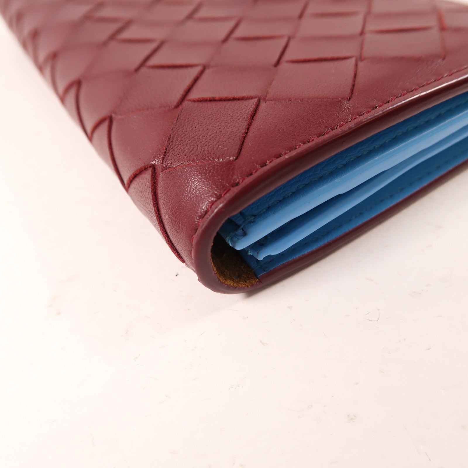 BOTTEGA VENETA 牛皮皮革Wallet金扣長錢包紅色/藍色