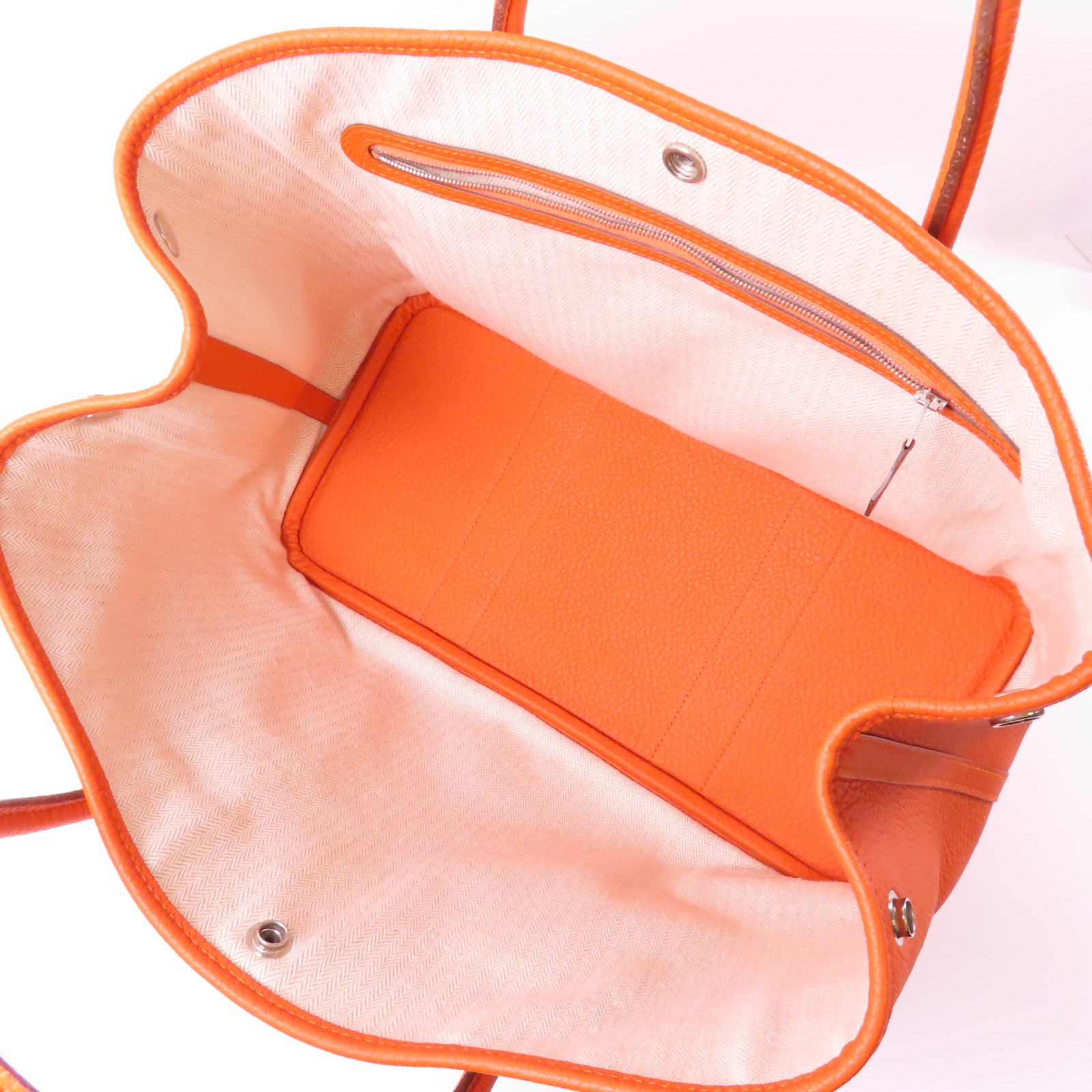 HERMES Country皮革Garden Party PM銀扣手挽袋橙色