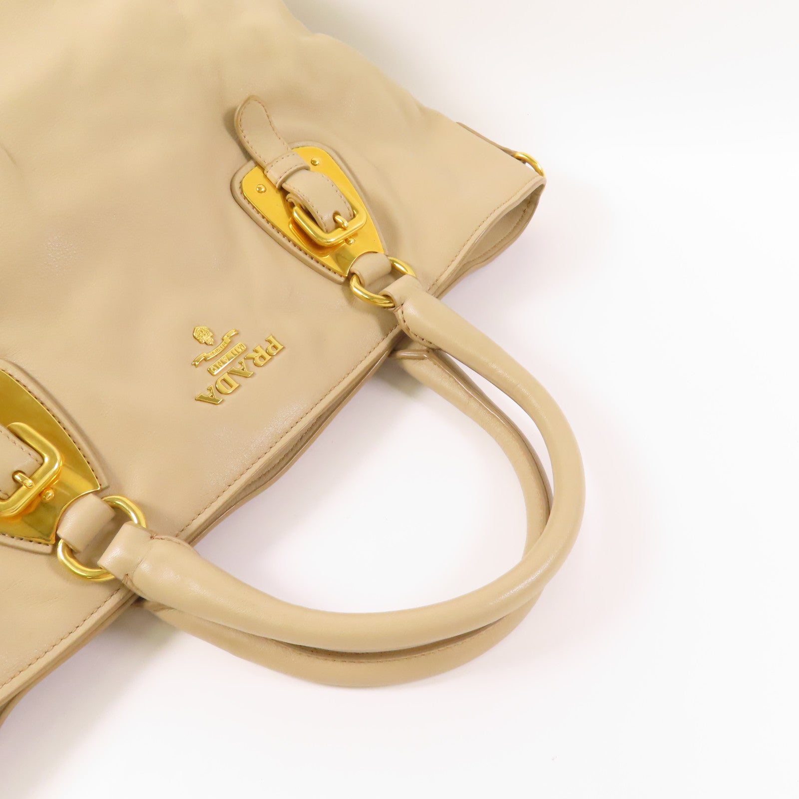 PRADA GHW Shopping Tote 2 Way Shoulder Bag BN1902 Calfskin Leather Beige