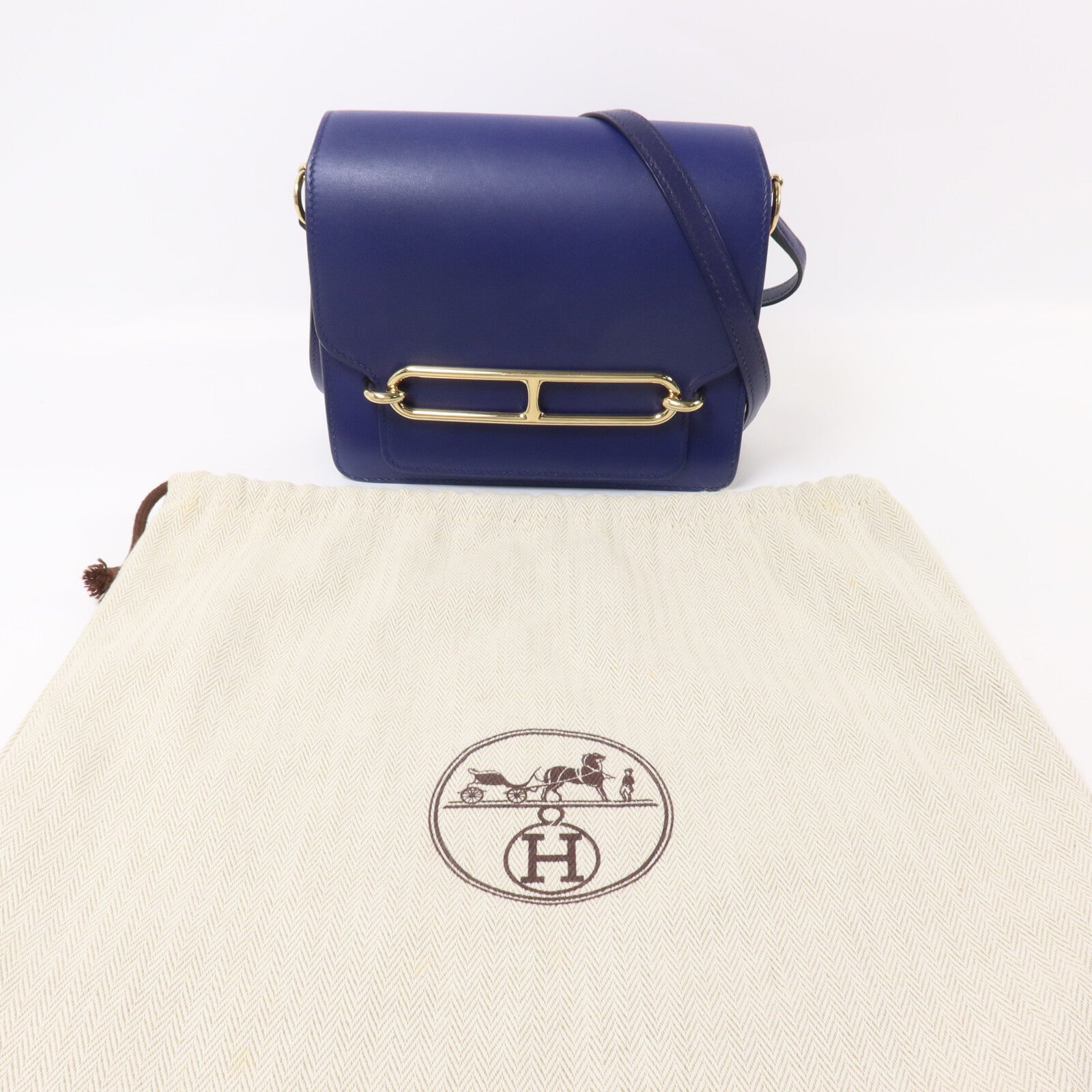 HERMES Evercolor皮革Roulis Mini肩背袋Bleu Encre