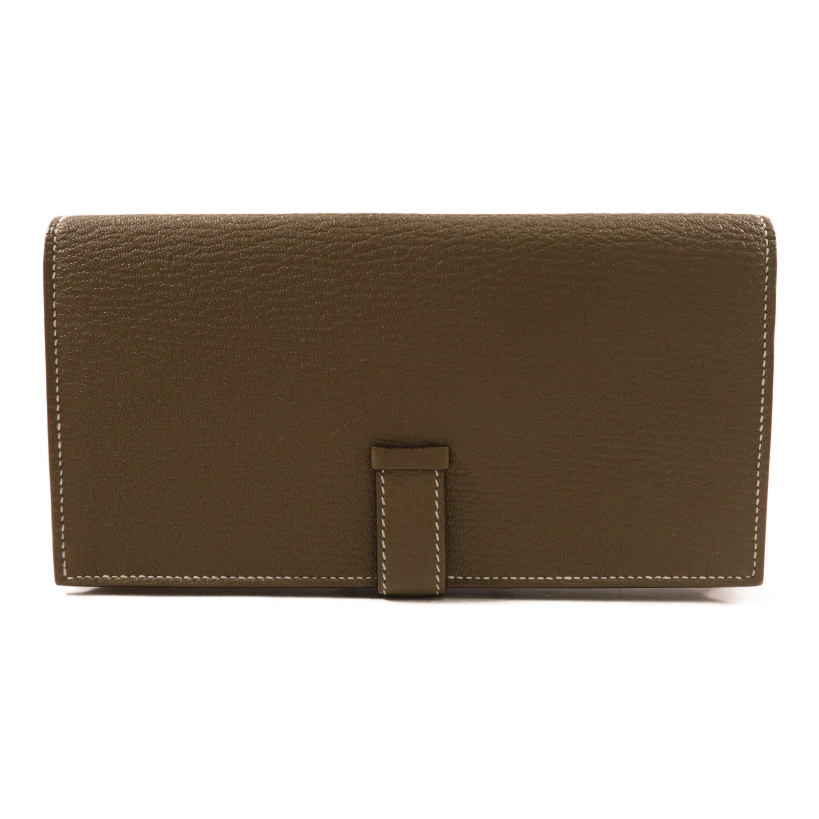 HERMES Chevre皮革Bearn Wallet金扣長錢包Etoupe