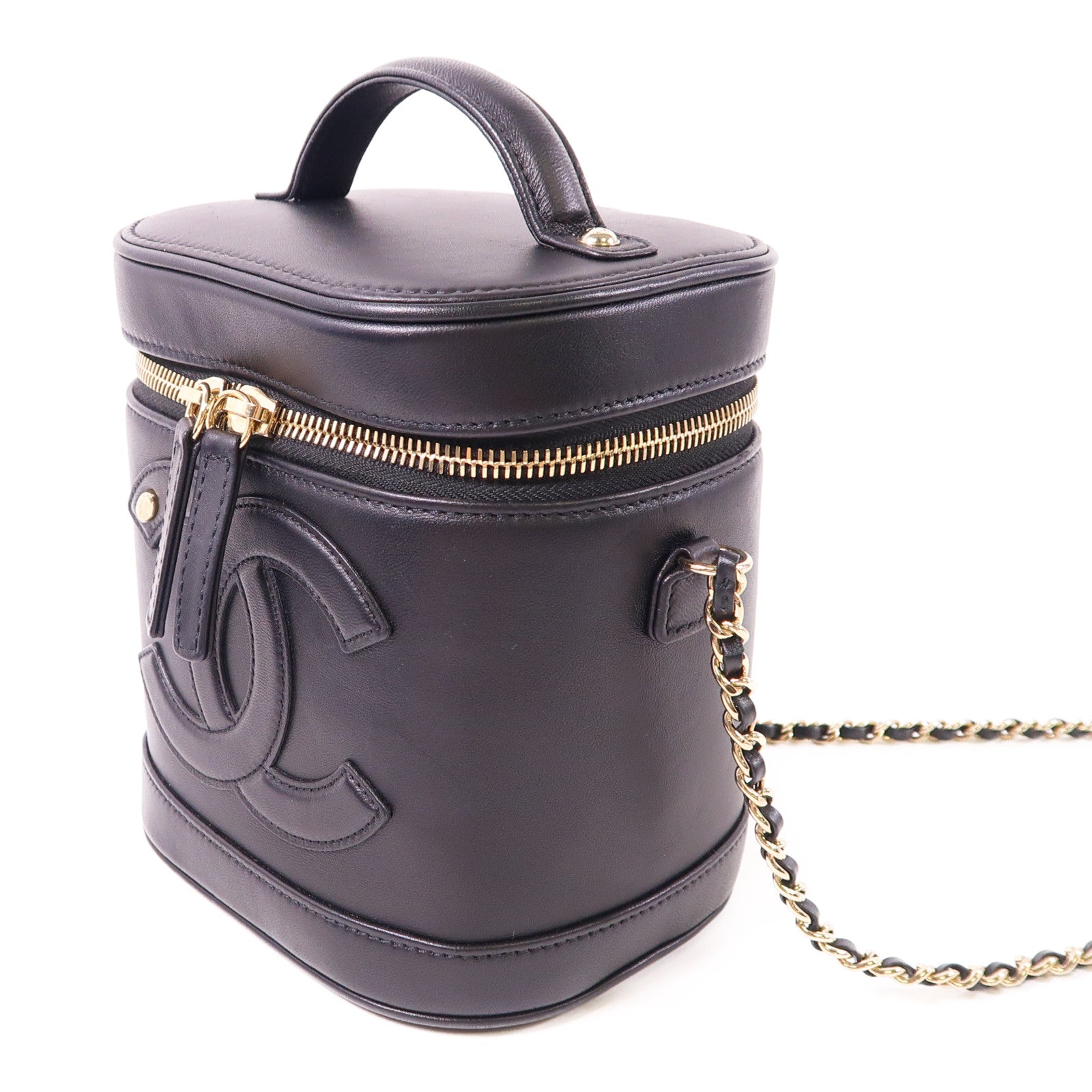 CHANEL 【激減優惠】牛皮皮革Vanity Case金扣鏈帶手挽肩背兩用袋