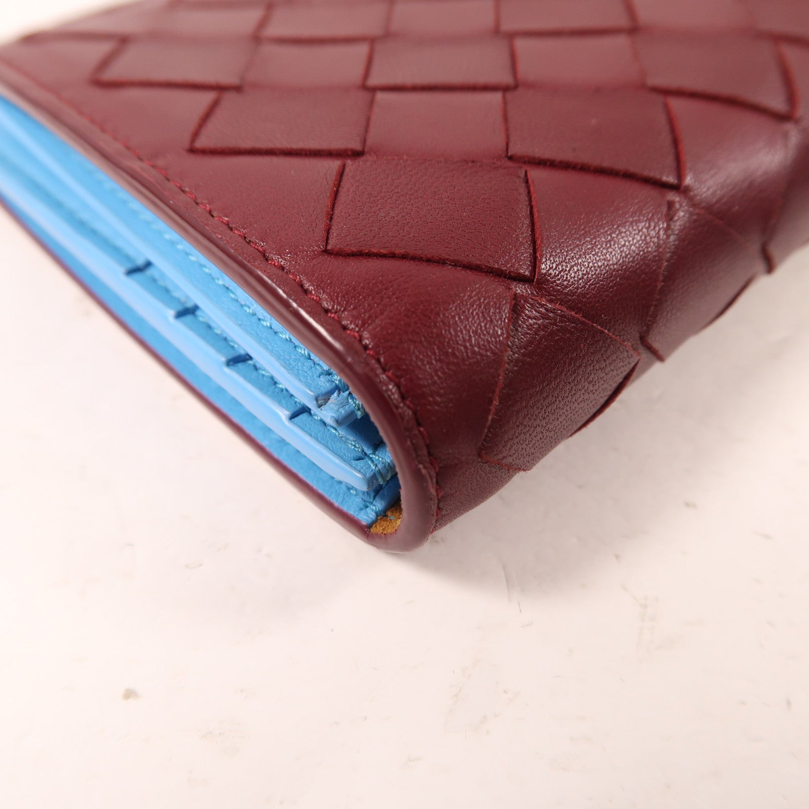 BOTTEGA VENETA 牛皮皮革Wallet金扣長錢包紅色/藍色