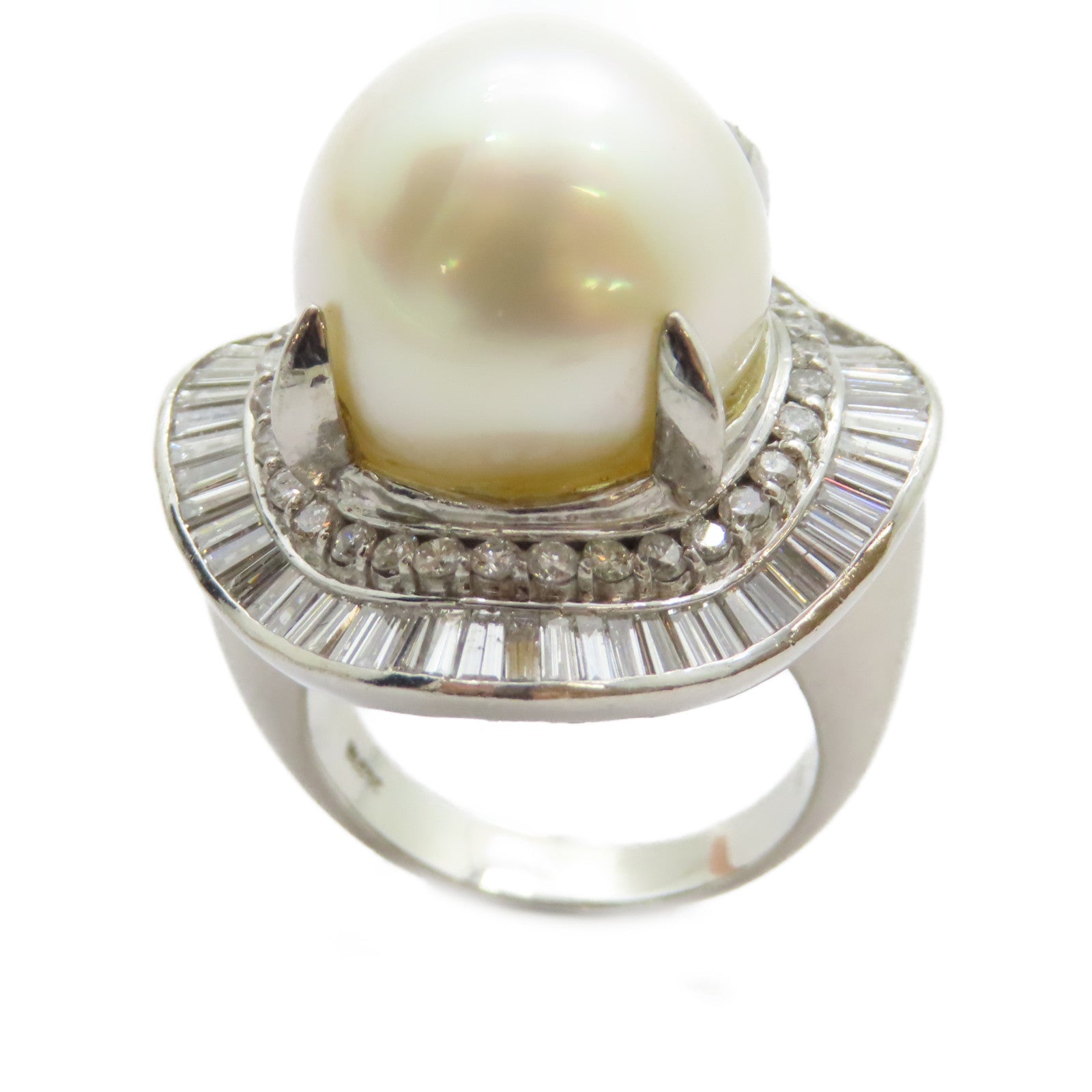 JEWELRY PT900鉑金Pearl Diamond Ring珍珠/2.05ct鑽石戒指US#6