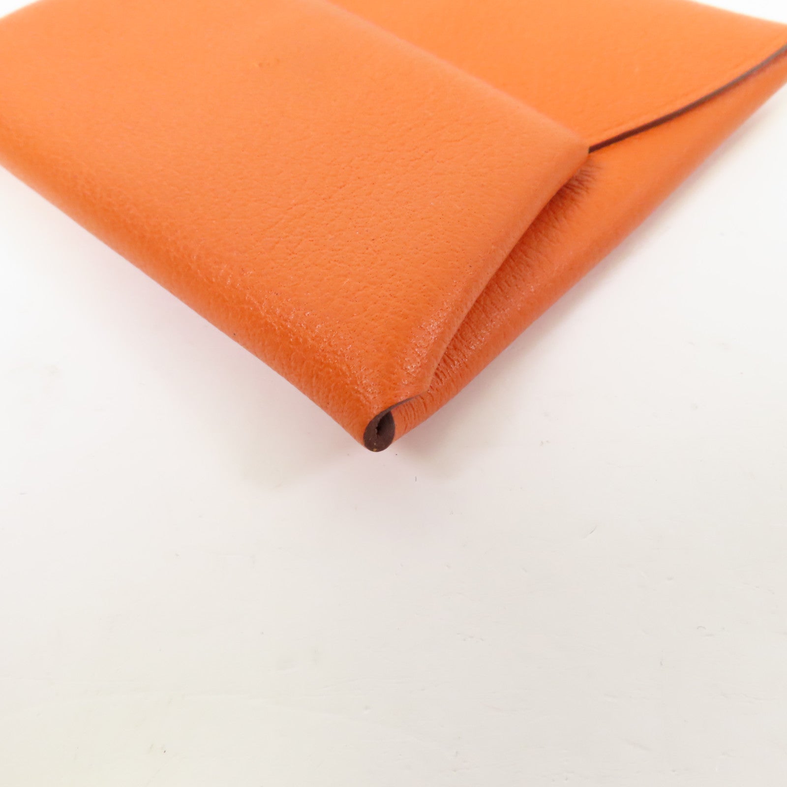 HERMES Evercolor皮革Bastia銀扣零錢包Feu火焰橙色