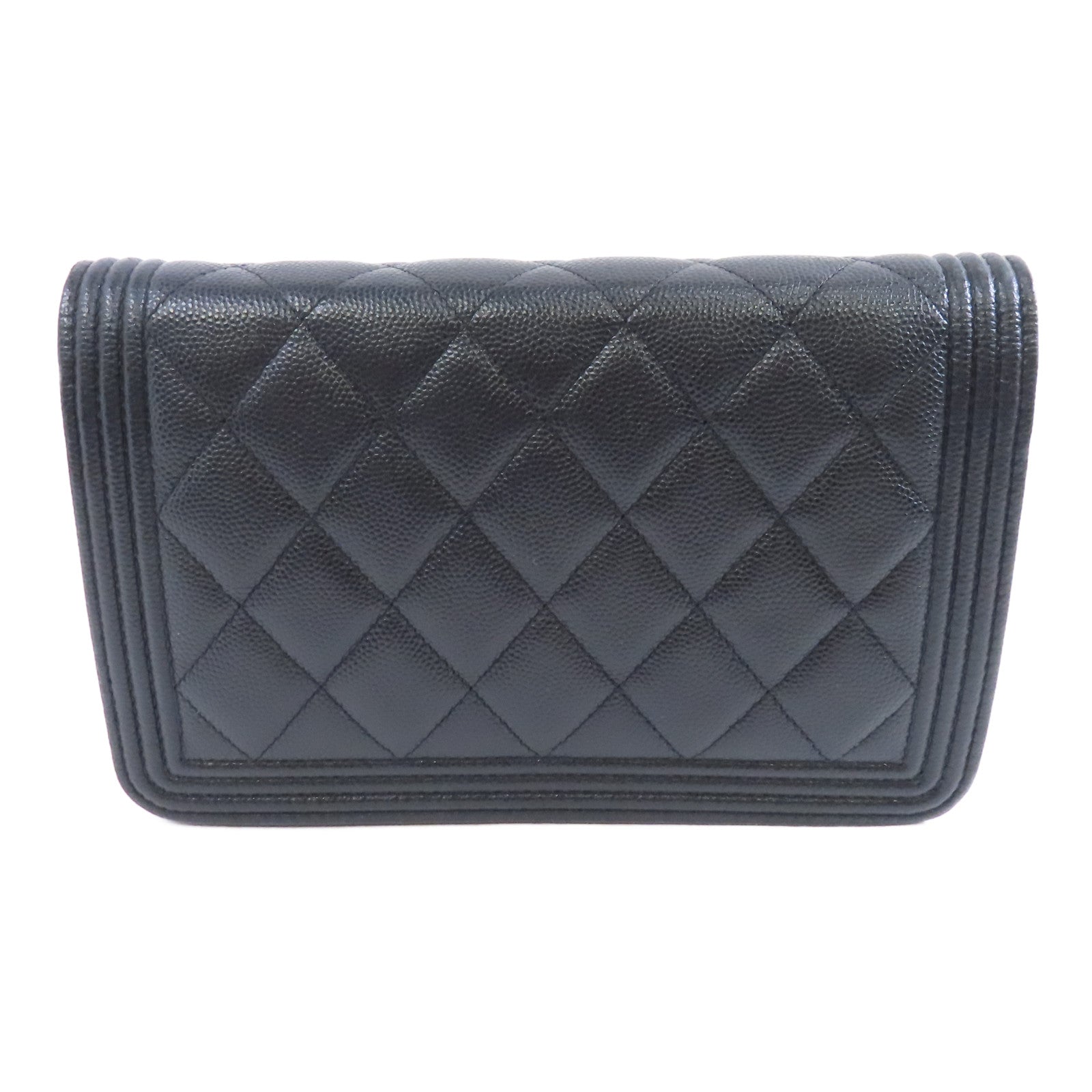 CHANEL 菱格Caviar皮革Boy Wallet On Chain金扣鏈帶肩背袋黑色