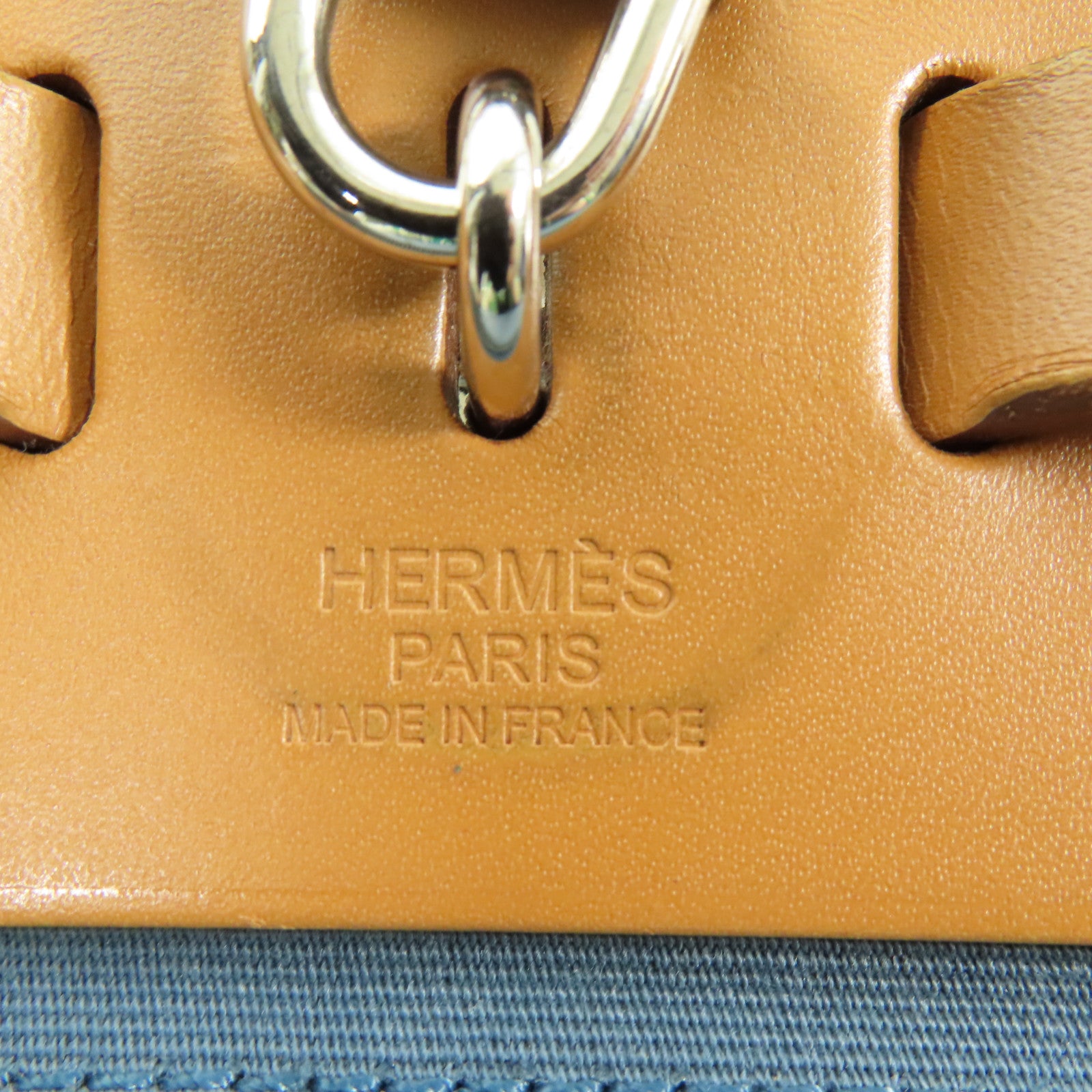HERMES 帆布Herbag PM銀扣手挽肩背兩用袋Bleu Izmir