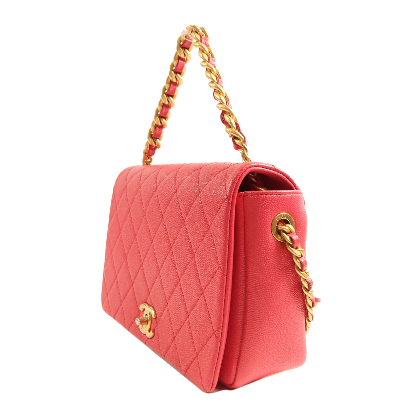 CHANEL 牛皮皮革Shoulder Bag金扣手挽肩背兩用袋粉紅色