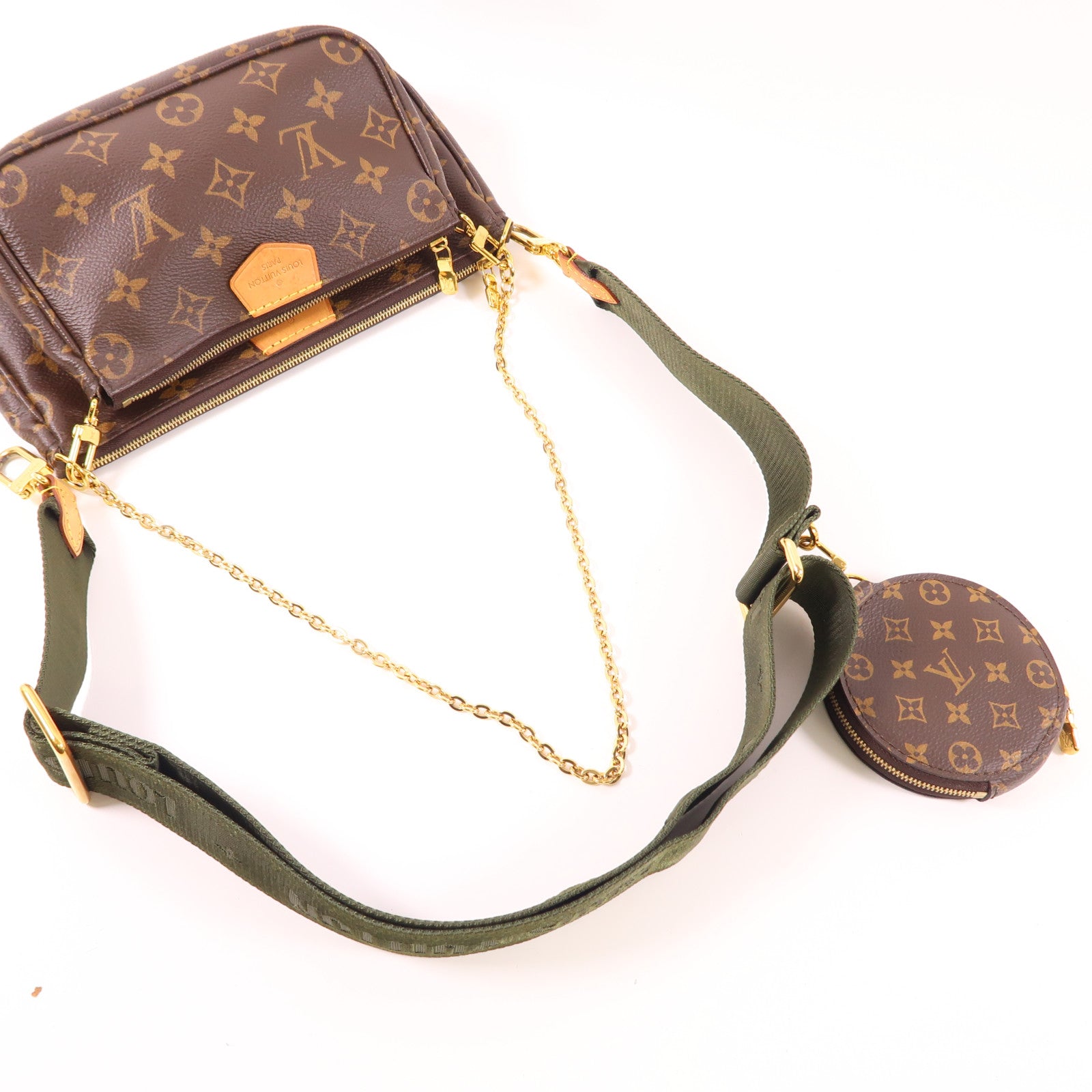 LOUIS VUITTON Monogram Multi Pochette Accessoires金扣肩背袋棕色