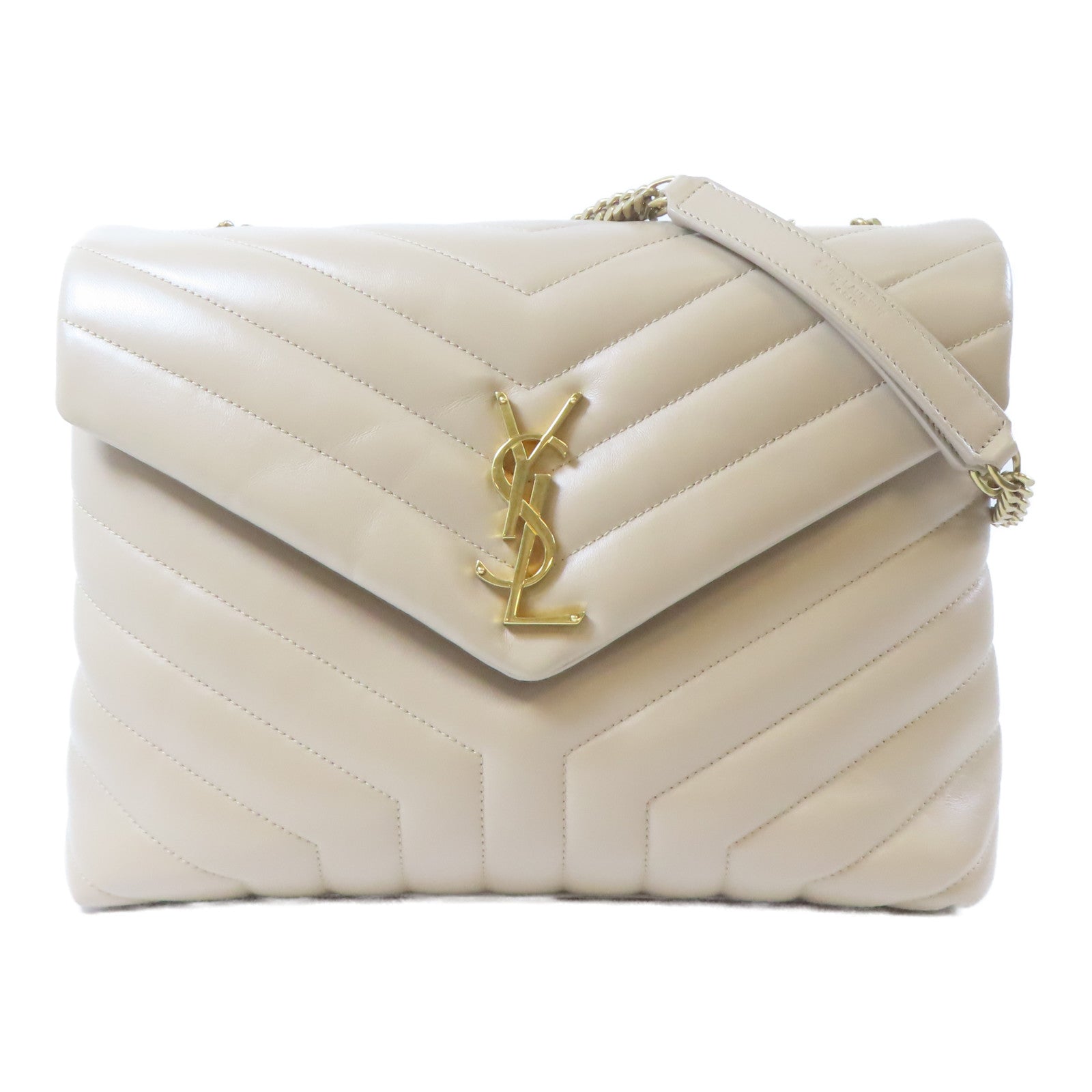 SAINT LAURENT 斜紋牛皮皮革MOON ALMA金扣肩背袋米色