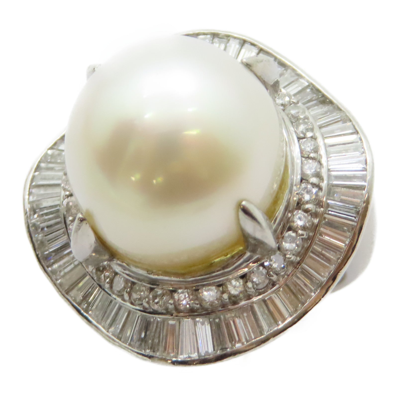 JEWELRY PT900鉑金Pearl Diamond Ring珍珠/2.05ct鑽石戒指US#6