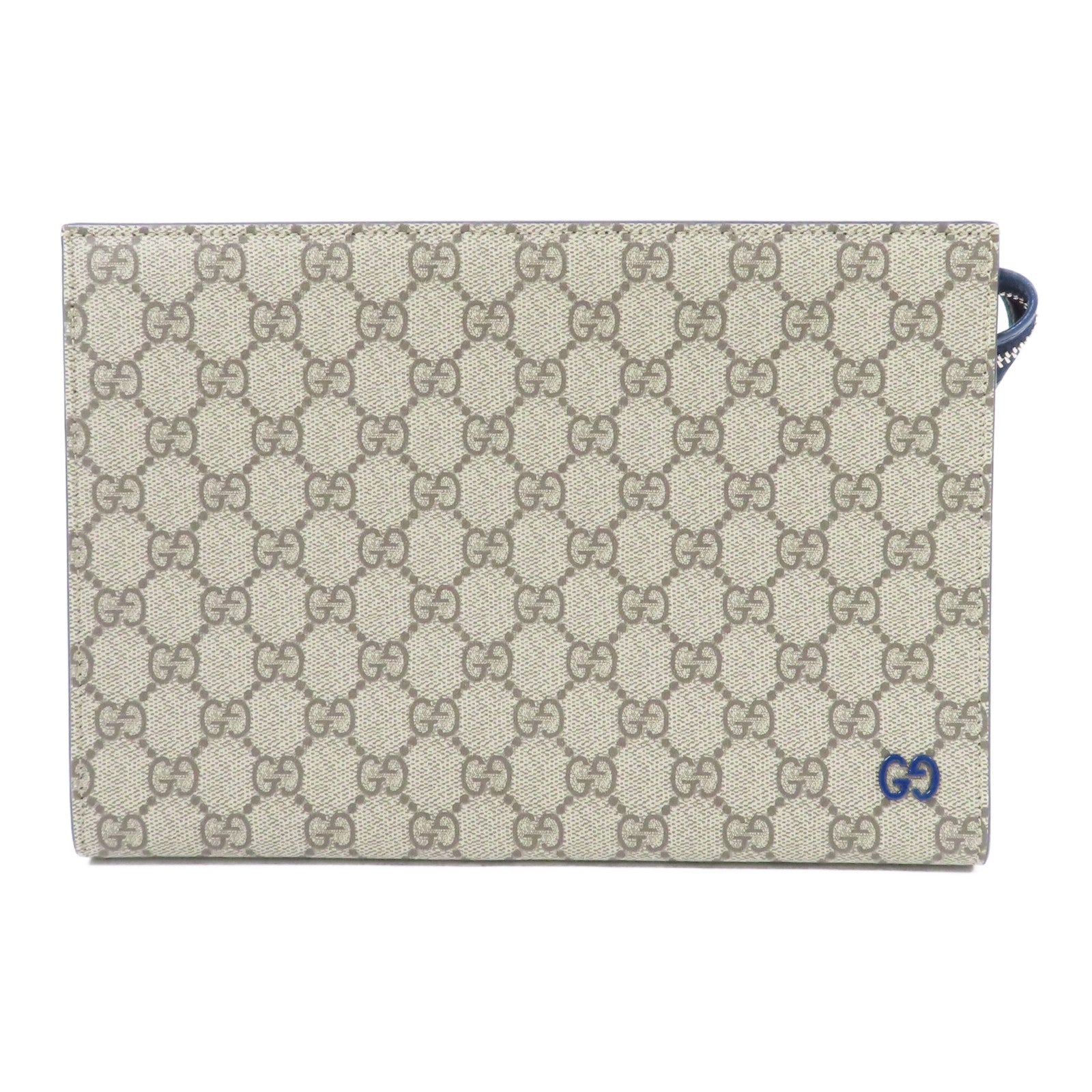 GUCCI 塗層帆布GG Supreme Pouch銀扣手拿包米色