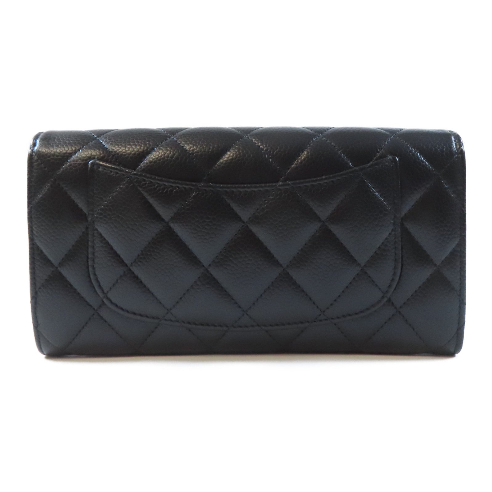 CHANEL 菱格牛皮皮革Long Wallet金扣長錢包黑色