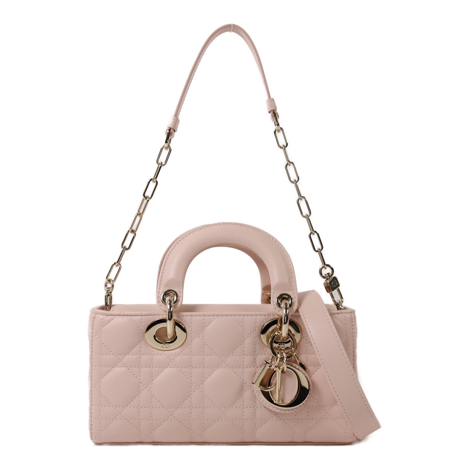 Dior 羊皮皮革Small Lady D-Joy Bag金扣鏈帶手挽肩背兩用袋