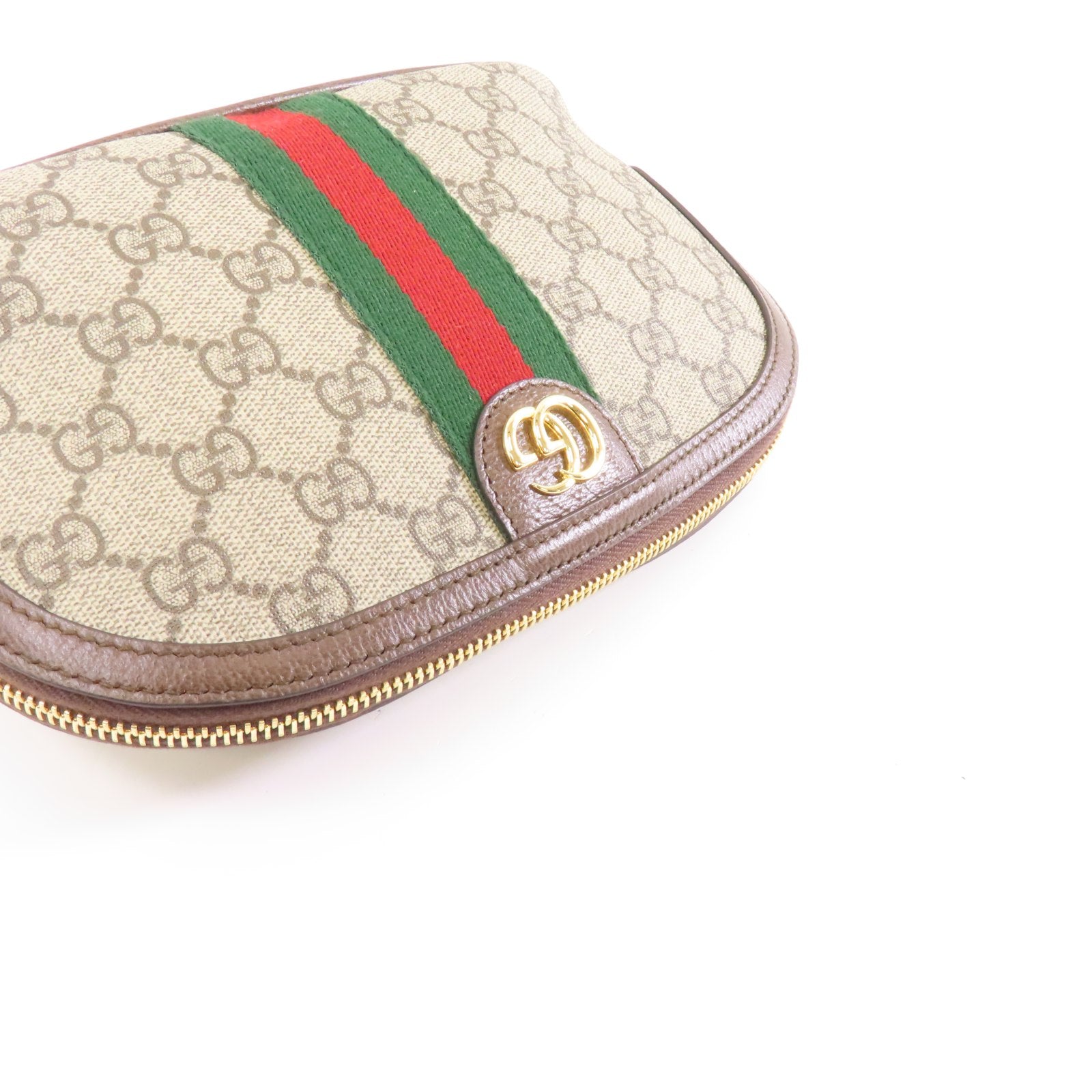 GUCCI 塗層帆布Clutch Bag金扣手拿包棕色