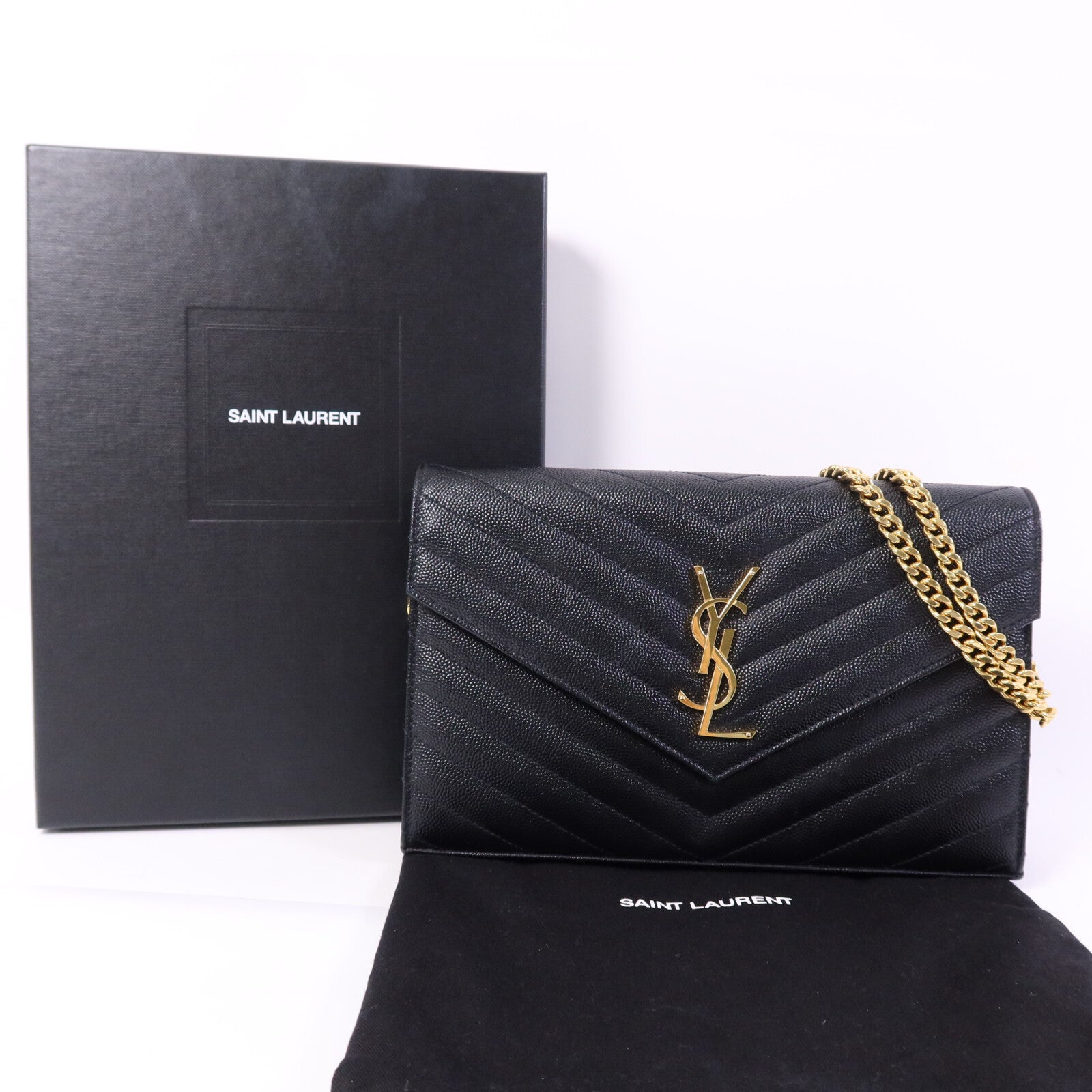 SAINT LAURENT 牛皮皮革Cassandre Envelope金扣鏈帶肩背袋