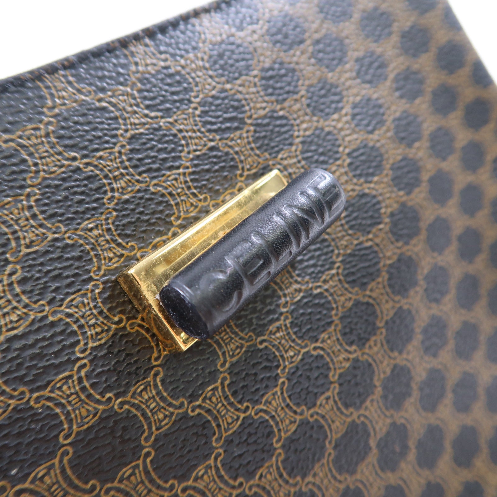 CELINE 牛皮皮革Vintage 2 Way Bag金扣手挽肩背兩用袋黑色/啡色