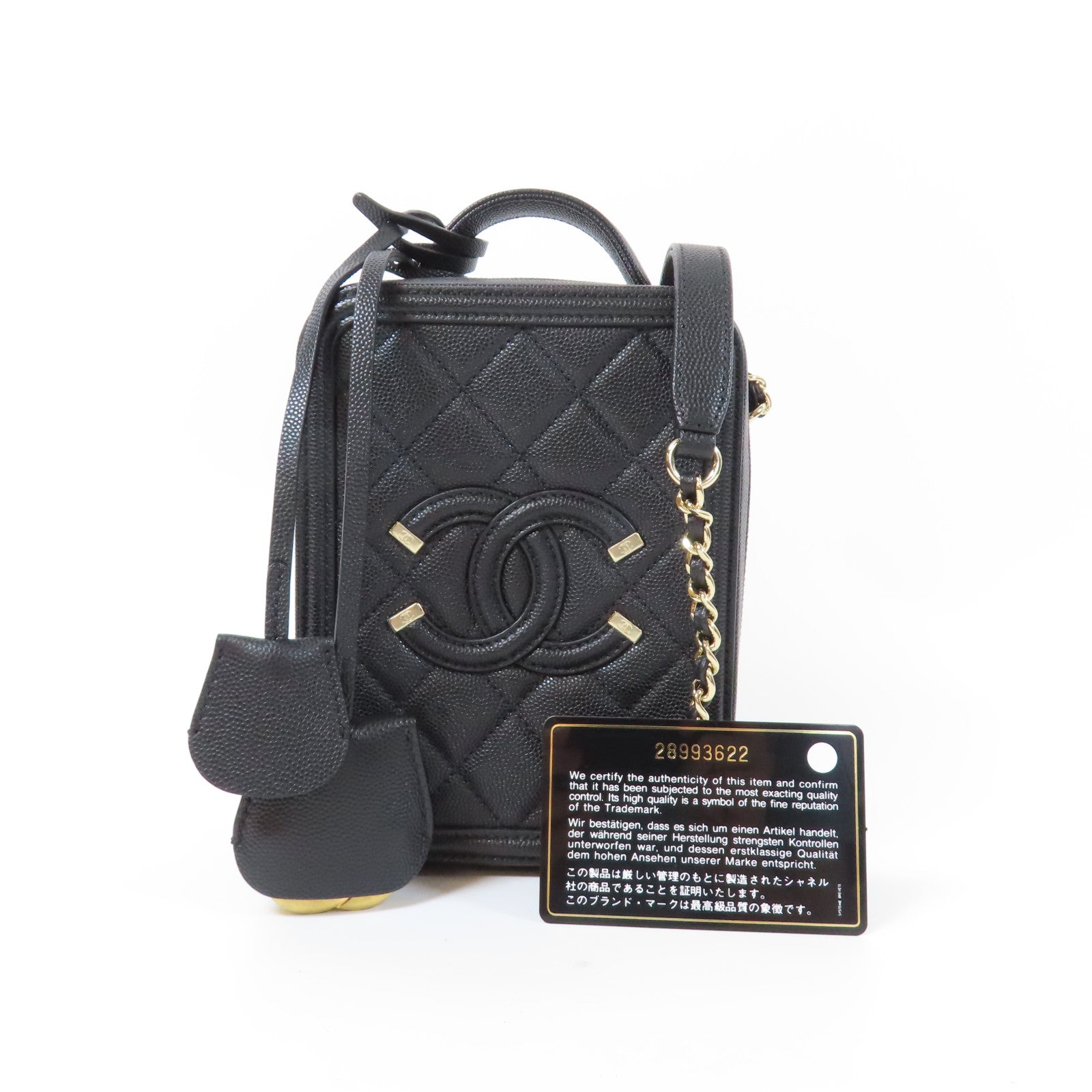 CHANEL 菱格Caviar皮革Vanity Case金扣手挽肩背兩用袋黑色