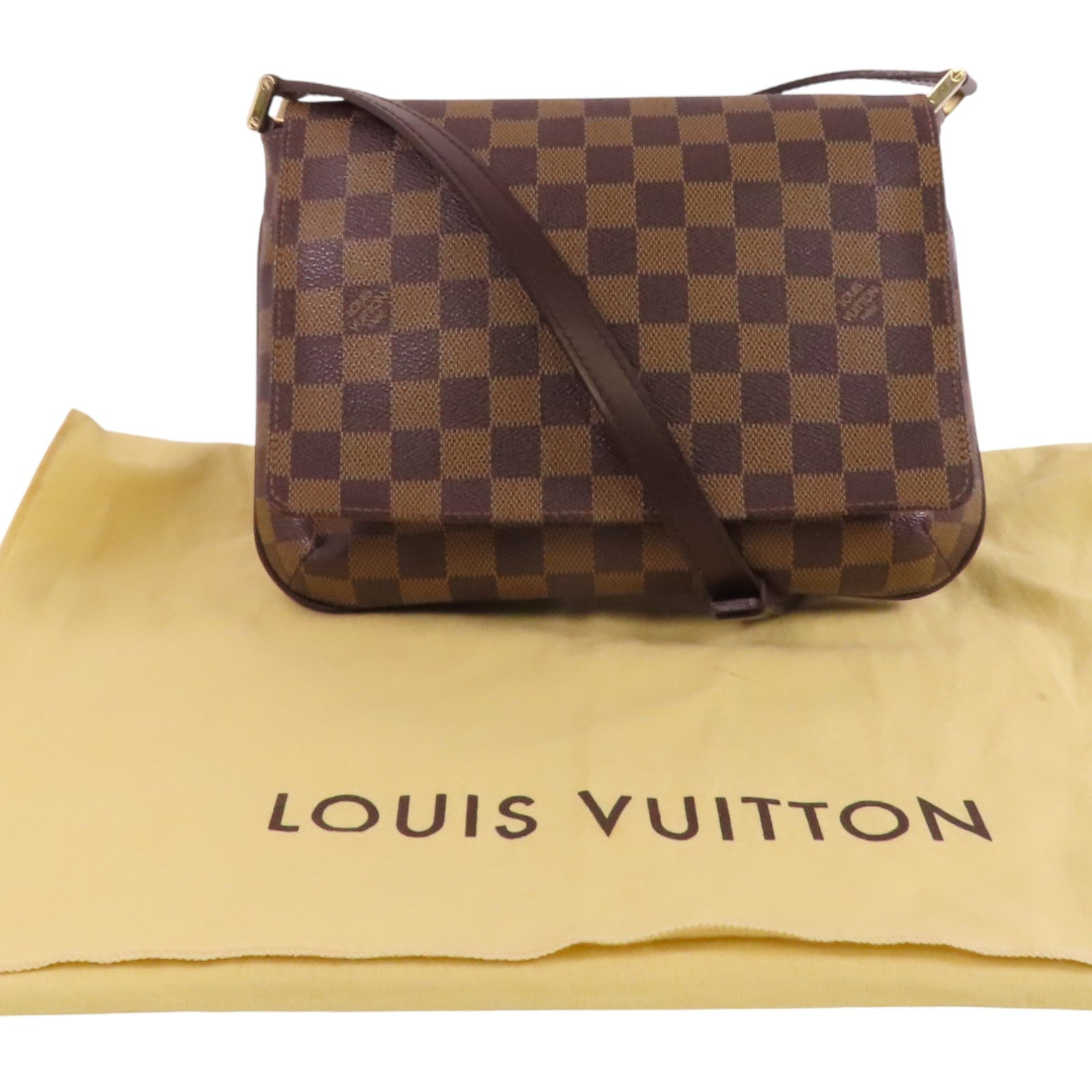 LOUIS VUITTON Damier Ebene Musette Tango金扣肩背袋