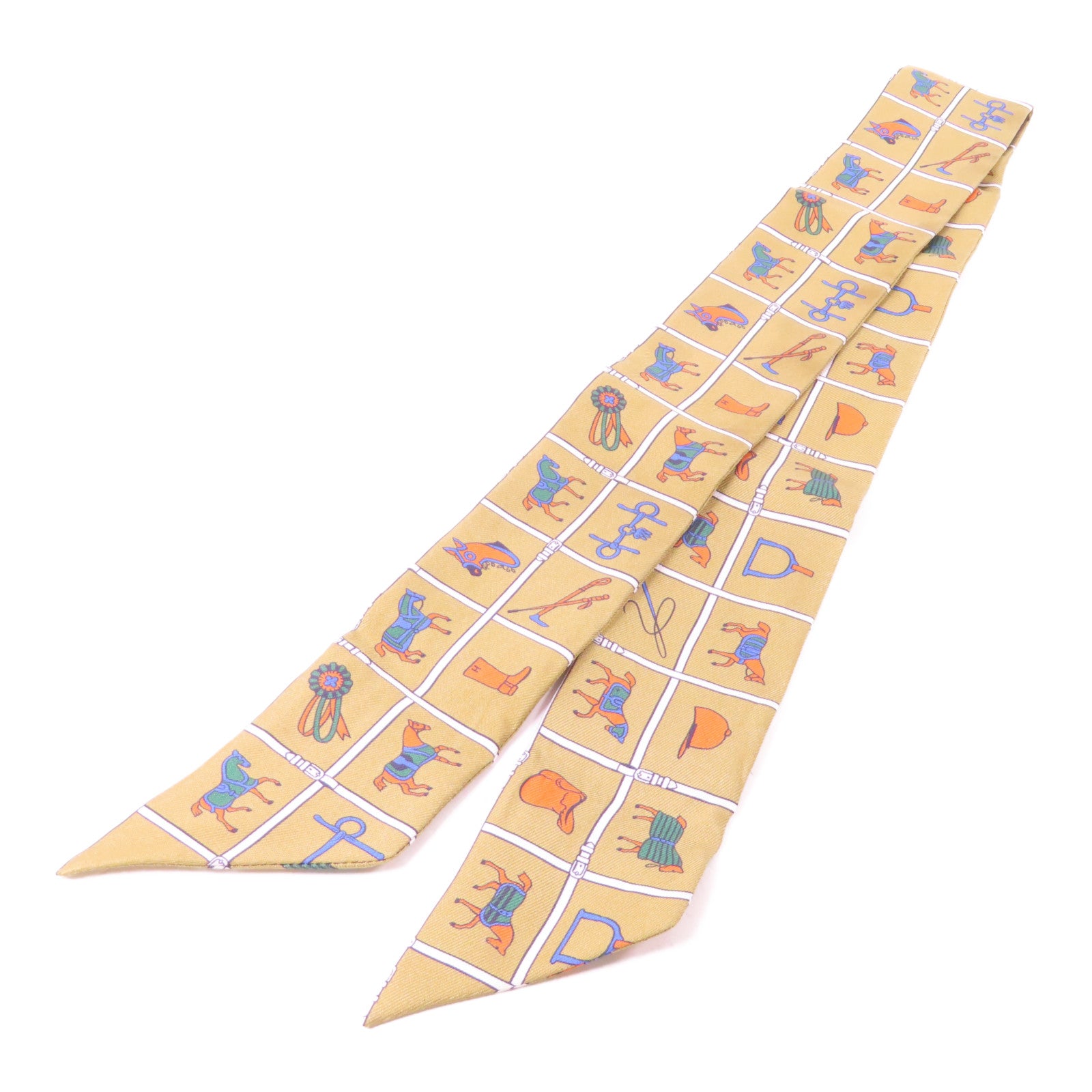HERMES 絲質Twilly絲巾黄色/彩色