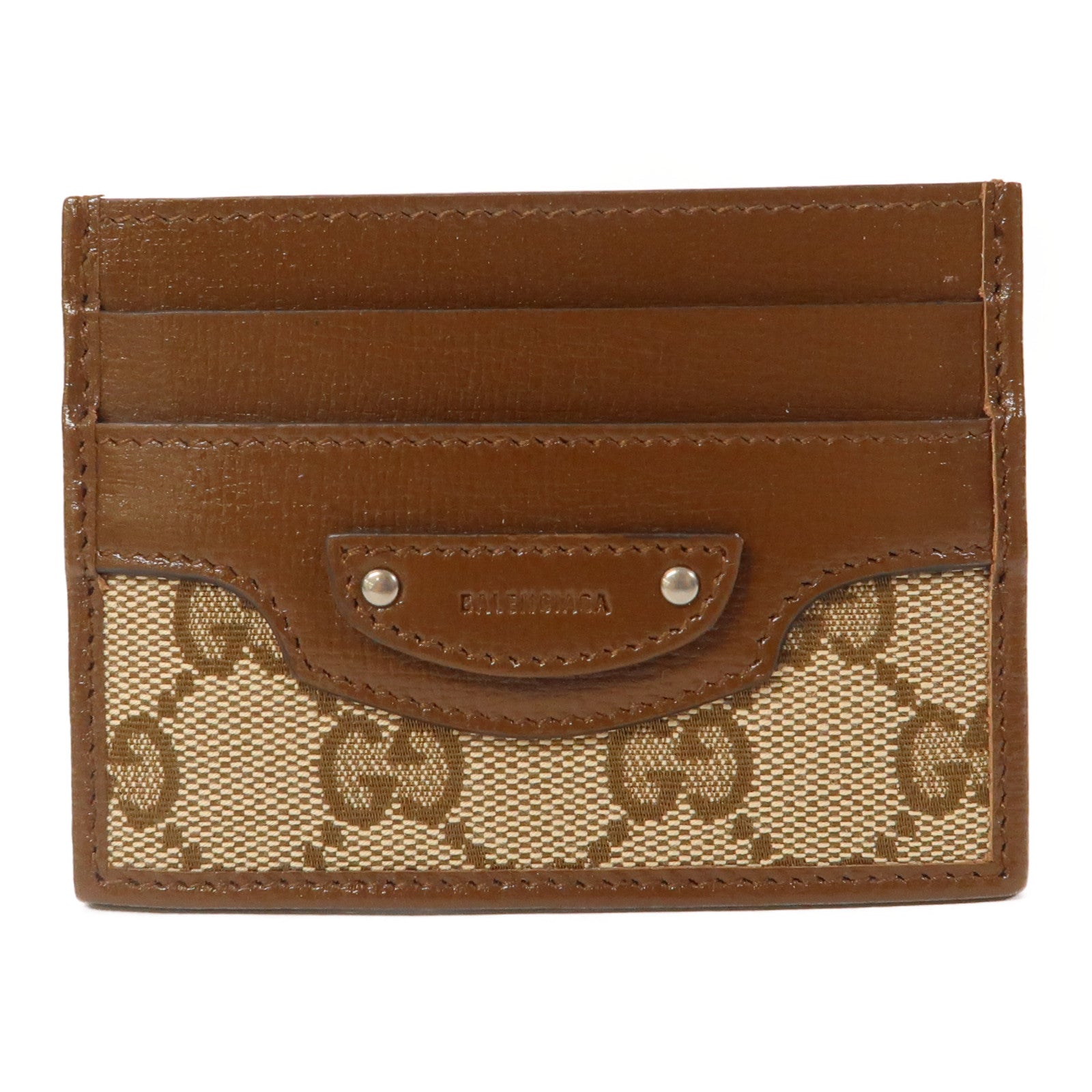 GUCCI 皮革/帆布Card Case銀扣卡片套啡色