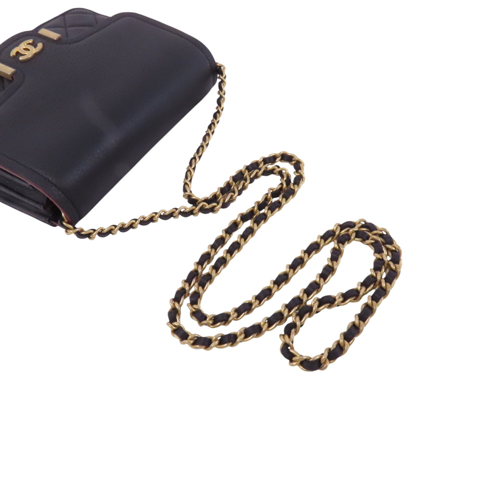 CHANEL 牛皮皮革Archi Chic Square WOC金扣鏈帶肩背袋