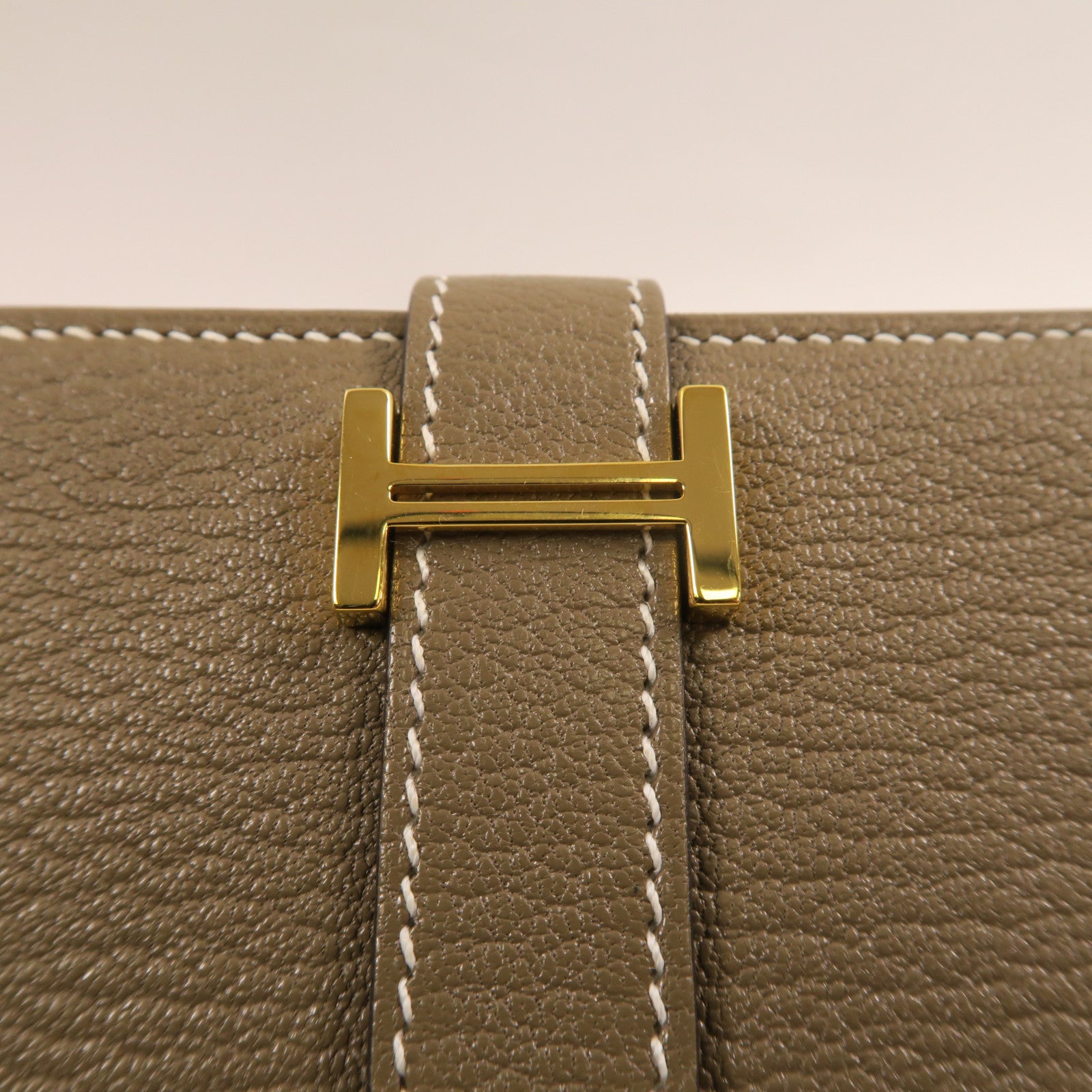 HERMES Chevre皮革Bearn Wallet金扣長錢包Etoupe