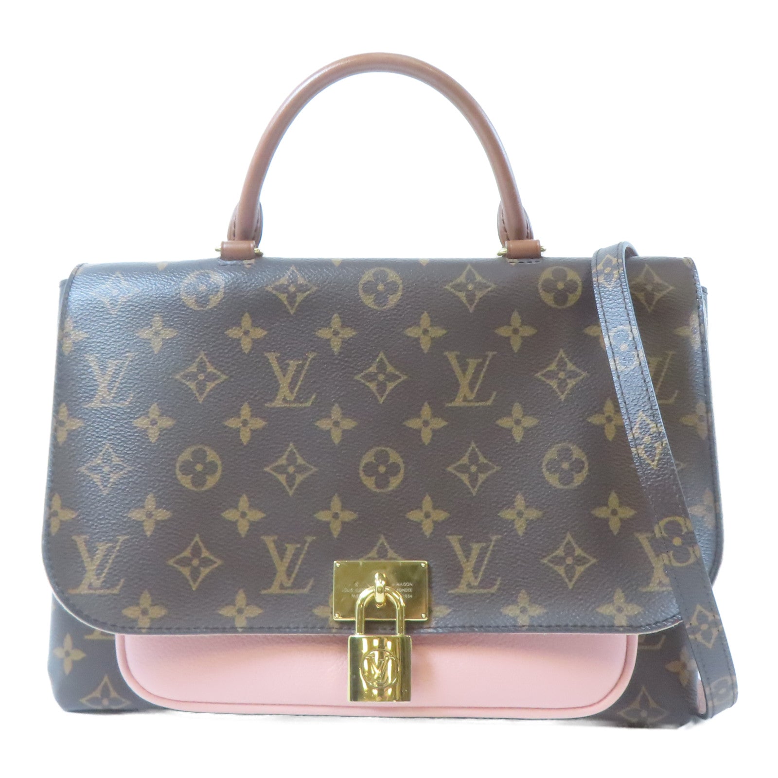 LOUIS VUITTON Monogram Marignan金扣手挽肩背兩用袋啡色/粉紅色