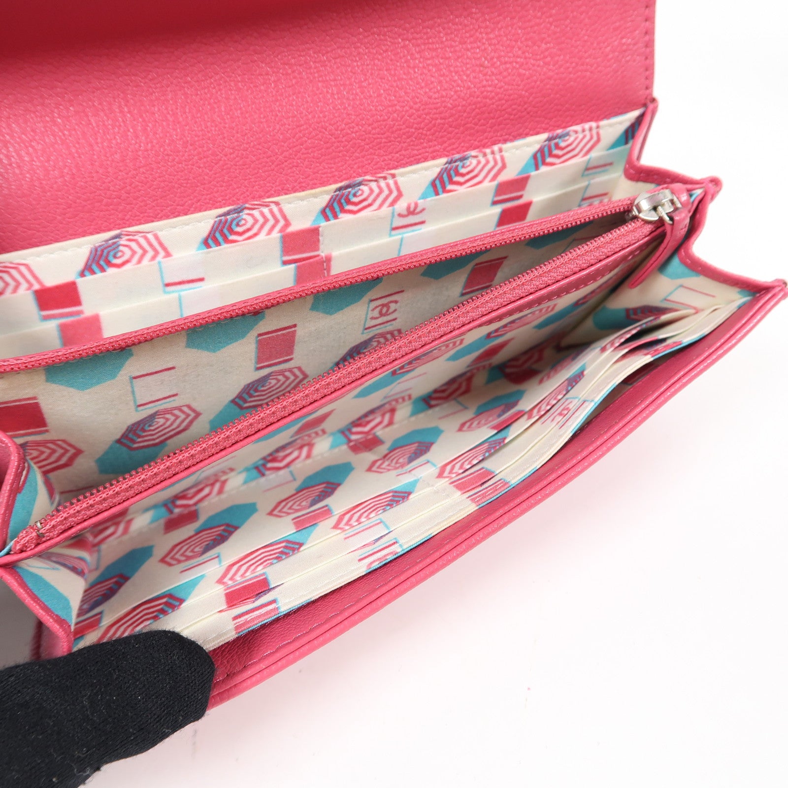 CHANEL 【激減優惠】牛皮皮革Long Wallet銀扣長錢包粉紅色