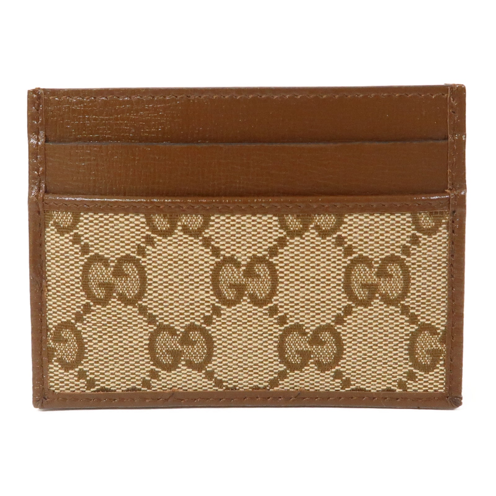 GUCCI 皮革/帆布Card Case銀扣卡片套啡色