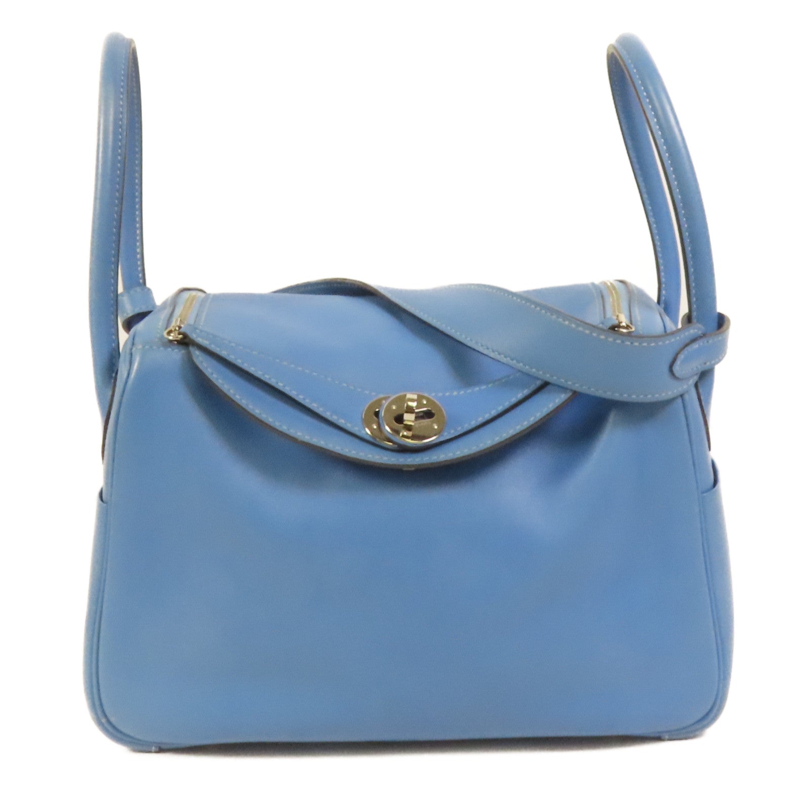 HERMES Swift皮革Lindy 26銀扣手挽肩背兩用袋Bleu Pardis