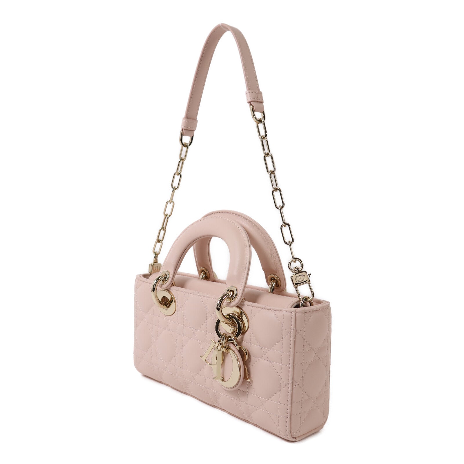 Dior 羊皮皮革Small Lady D-Joy Bag金扣鏈帶手挽肩背兩用袋