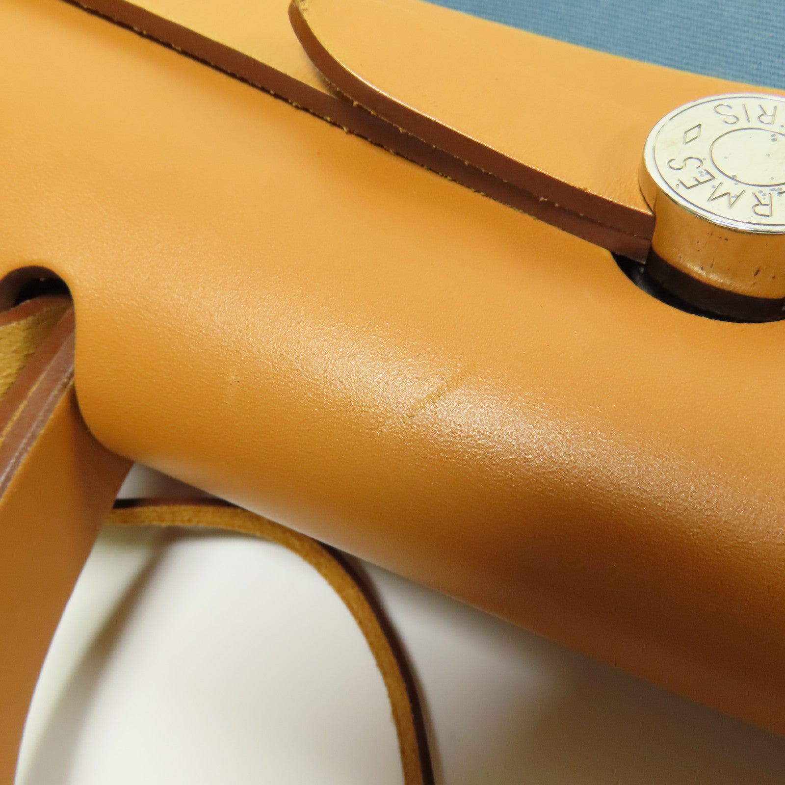 HERMES 帆布Herbag PM銀扣手挽肩背兩用袋Bleu Izmir