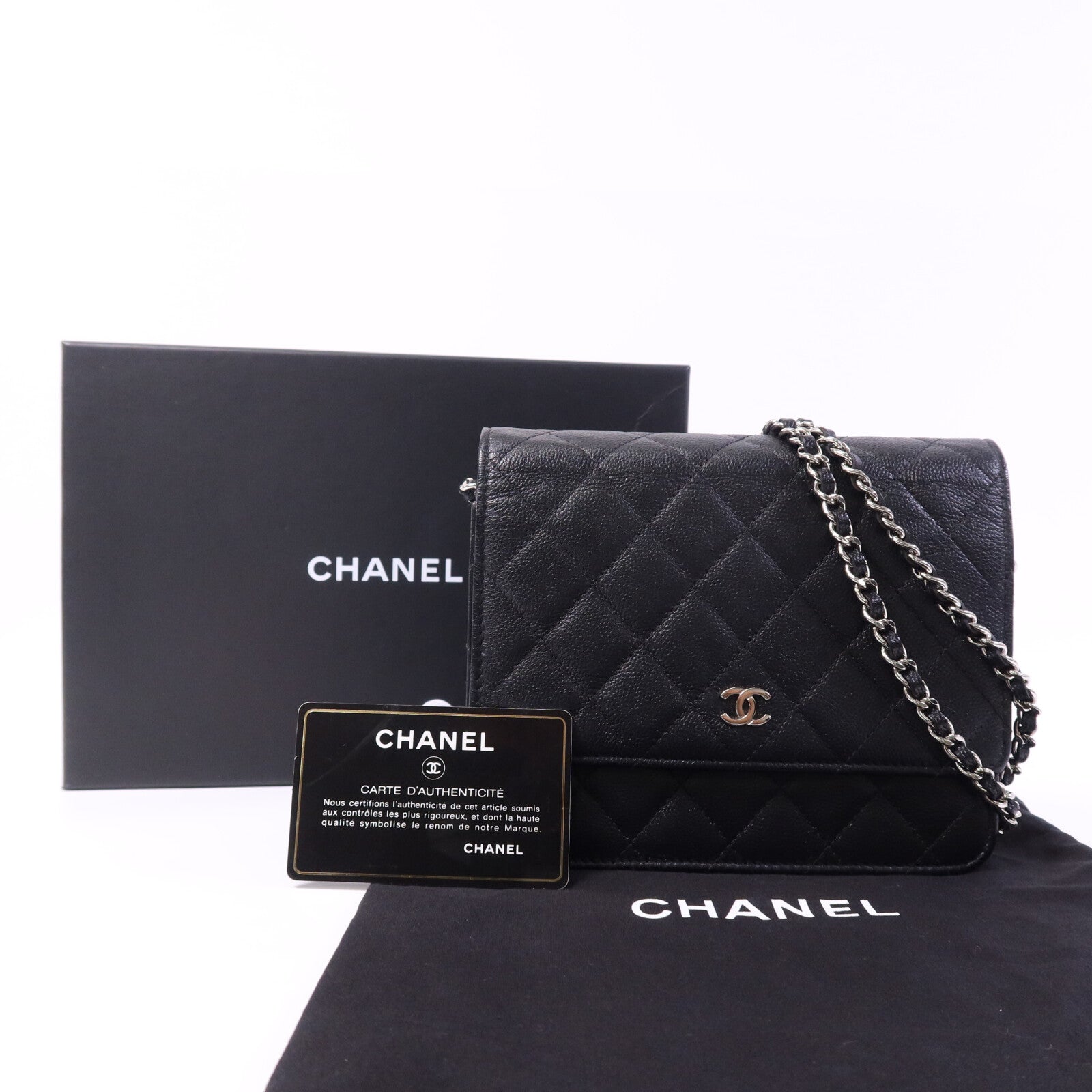 CHANEL 牛皮皮革WOC Wallet On Chain銀扣鏈帶肩背袋