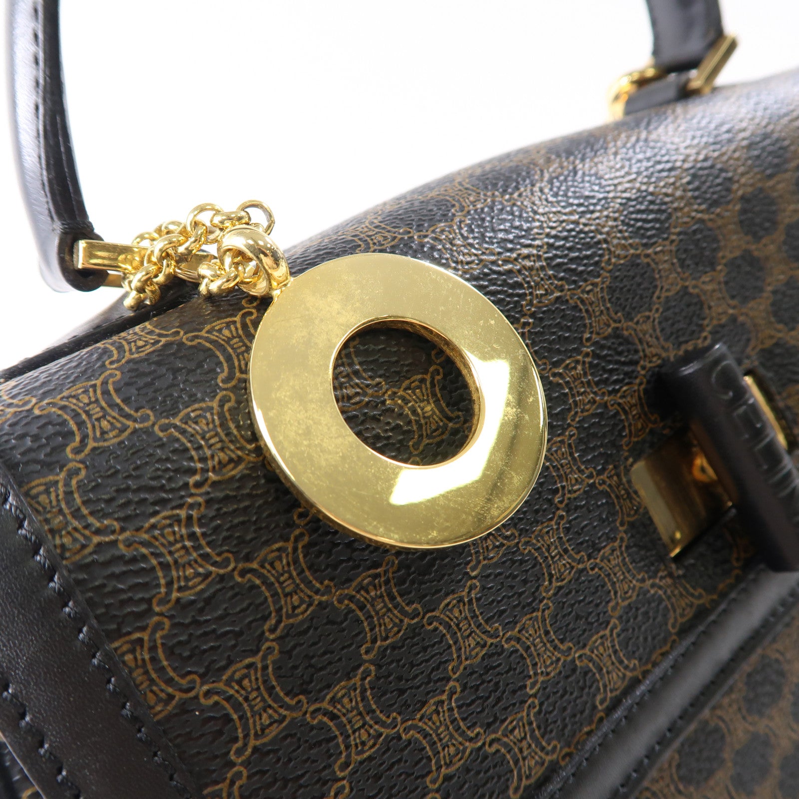 CELINE 牛皮皮革Vintage 2 Way Bag金扣手挽肩背兩用袋黑色/啡色