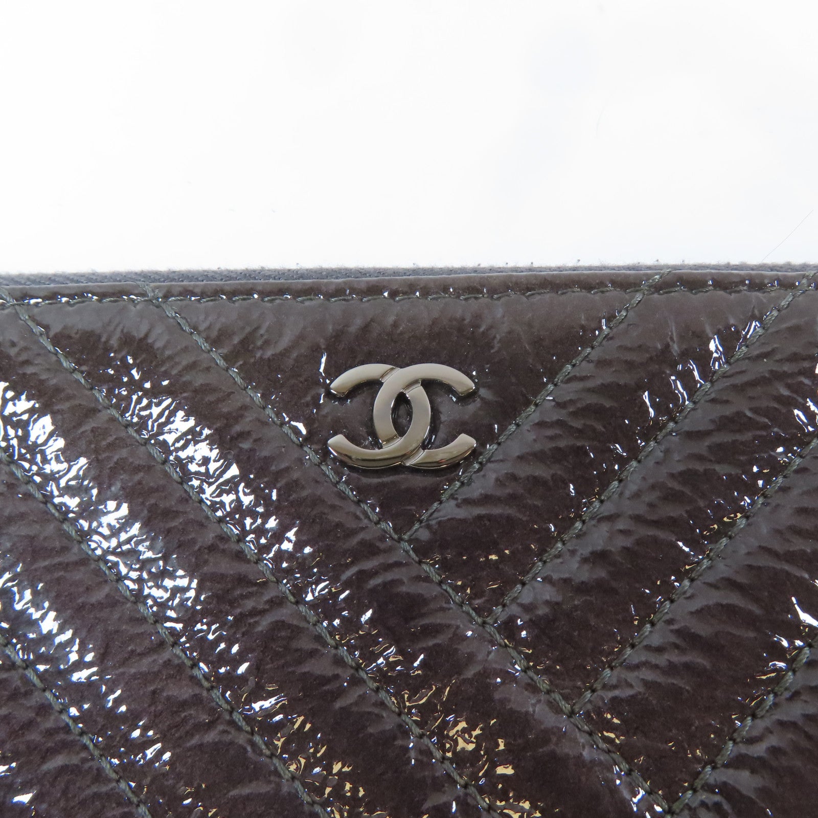 CHANEL 漆皮皮革Clutch Bag銀扣手拿包紫色