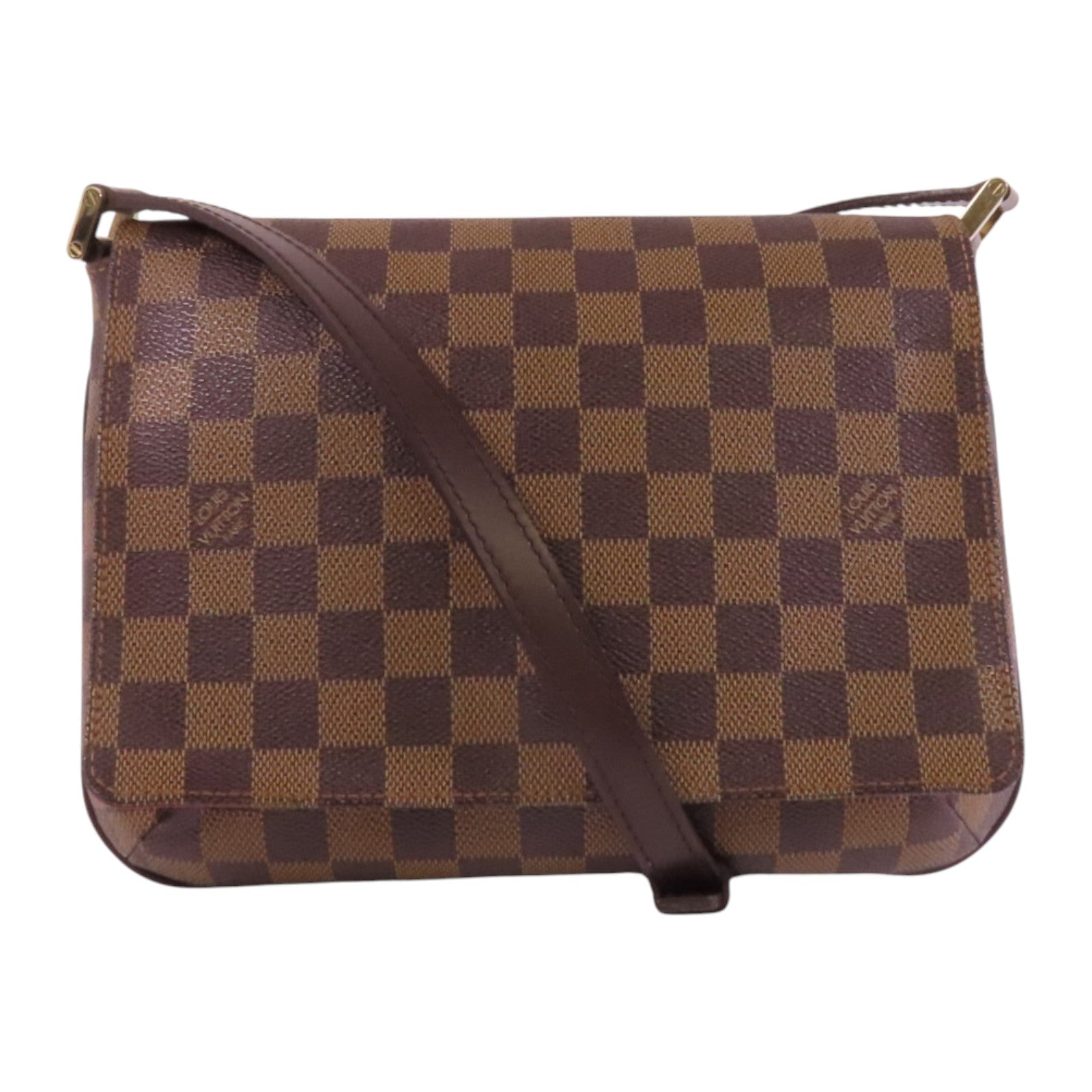 LOUIS VUITTON Damier Ebene Musette Tango金扣肩背袋
