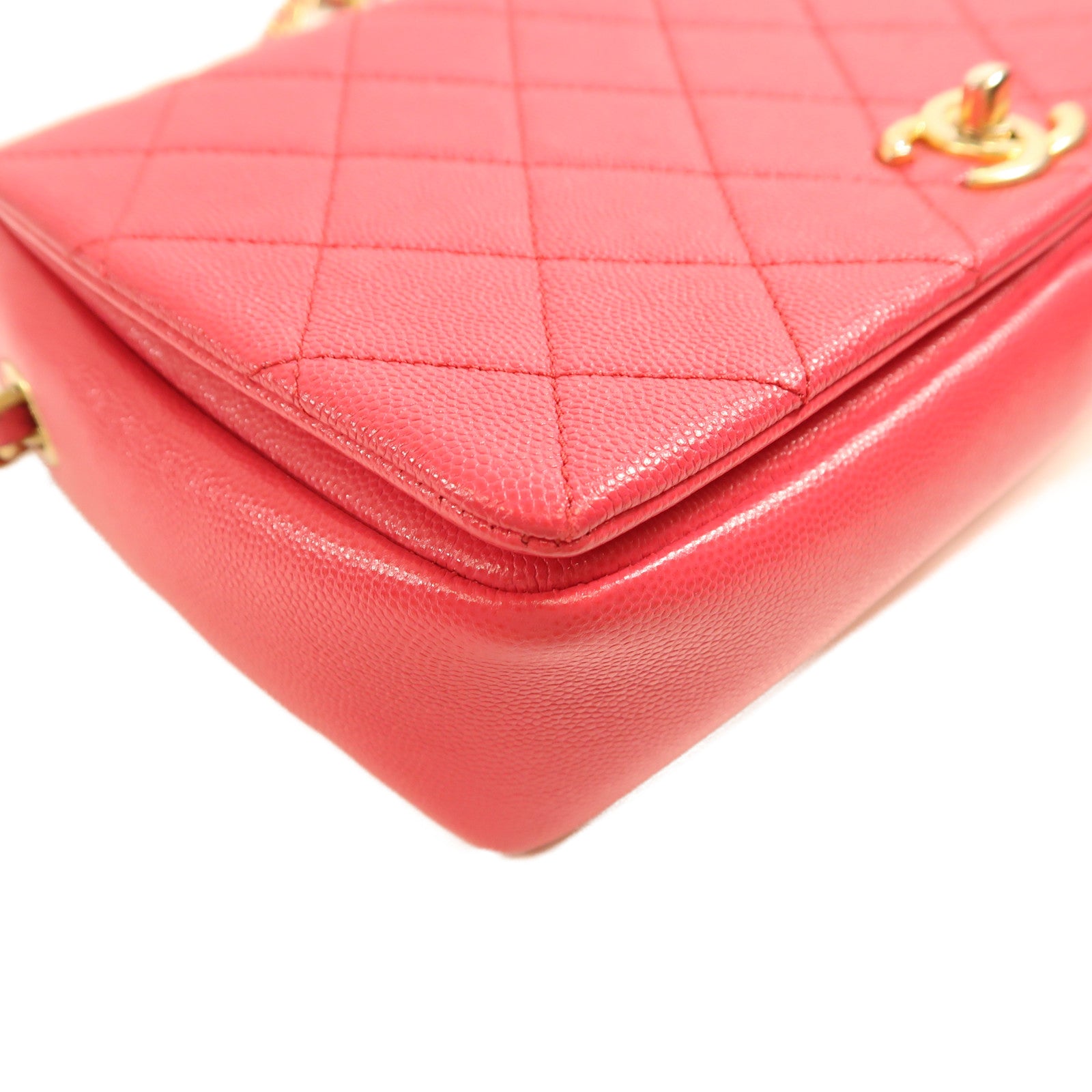 CHANEL 牛皮皮革Shoulder Bag金扣手挽肩背兩用袋粉紅色